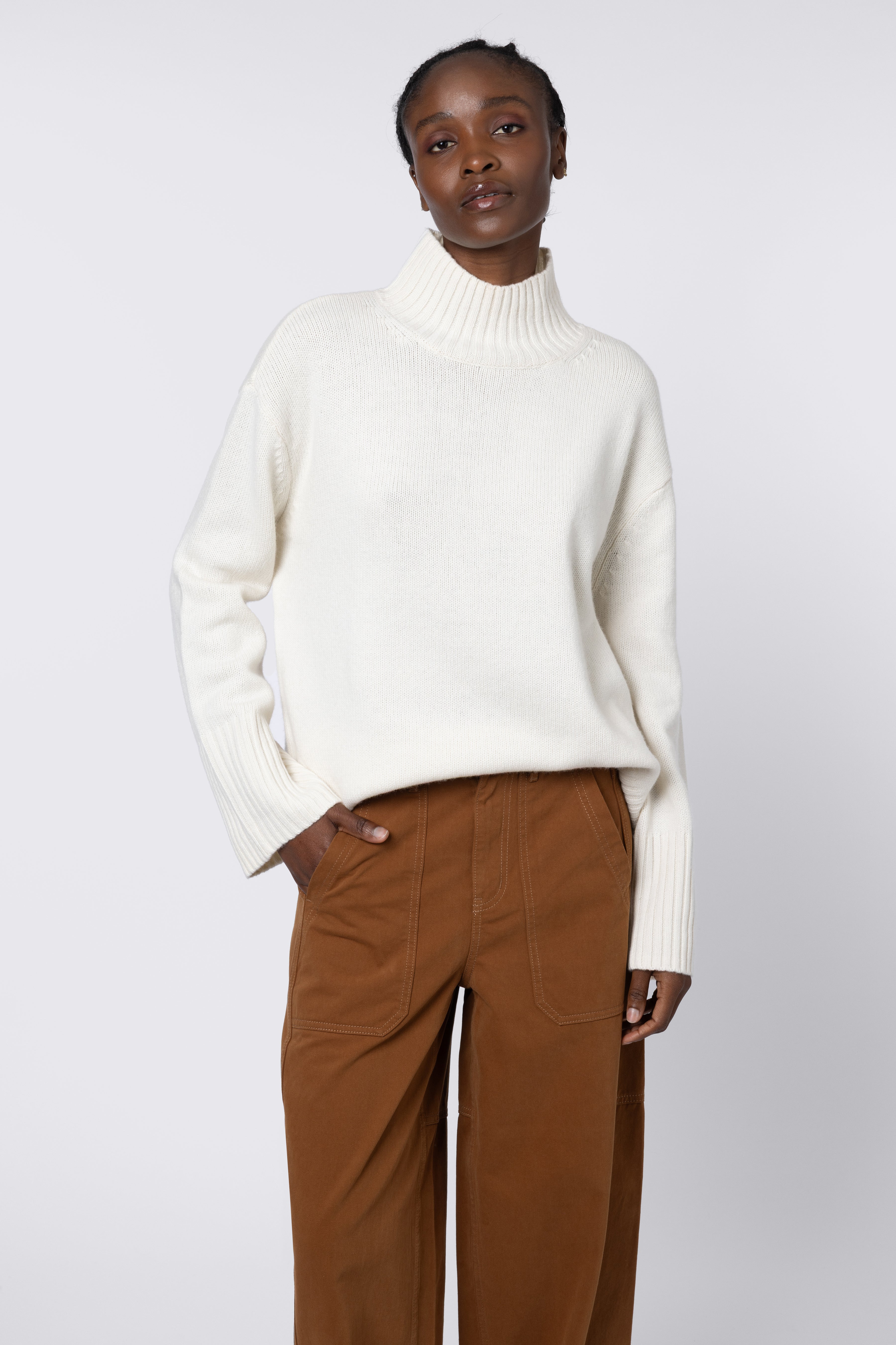 Belle Funnel Neck Jumper - Ivory