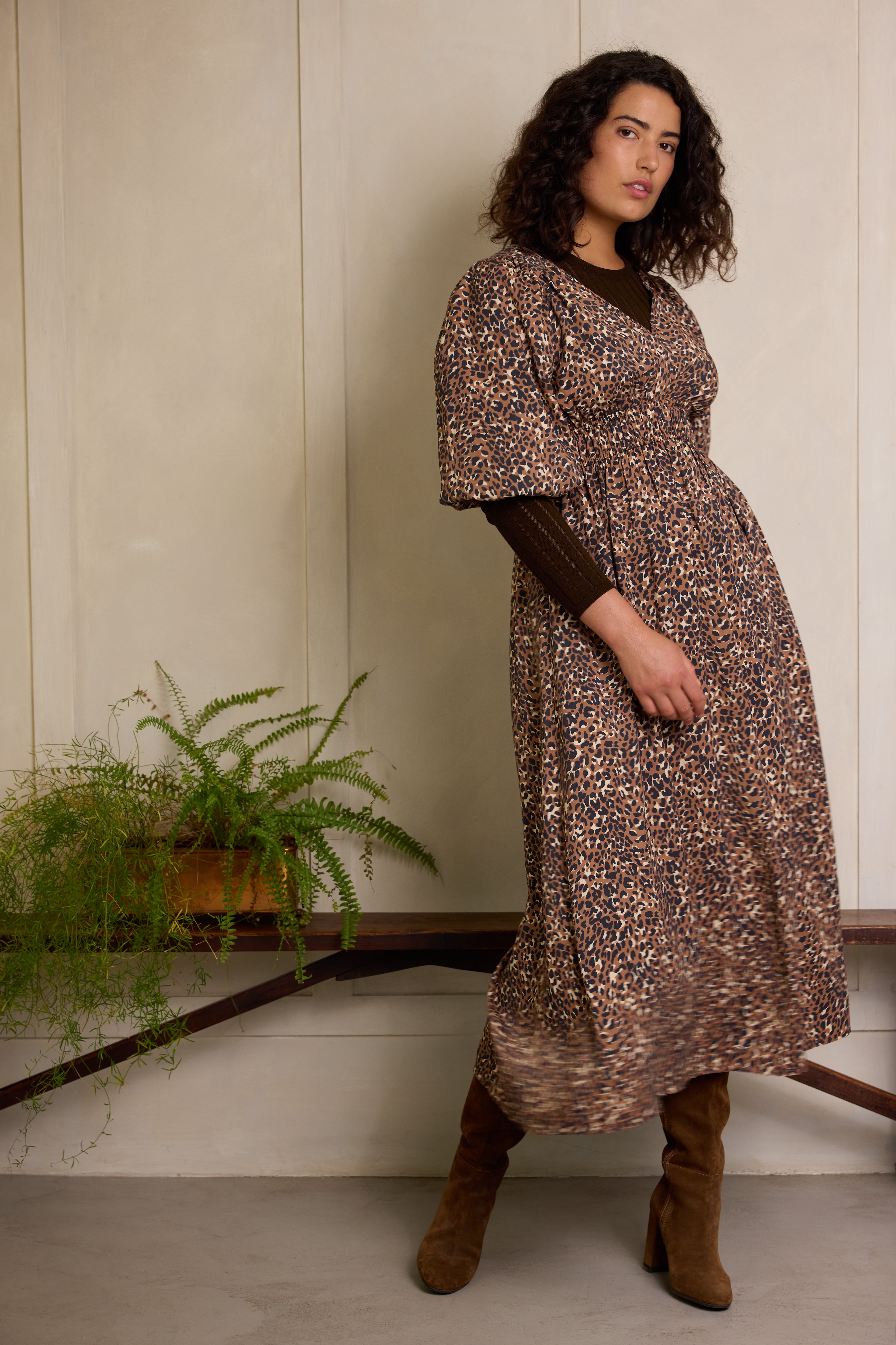 Bria Balloon Sleeve Dress - Leopard
