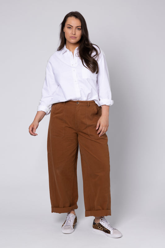 model wearing Barrel Leg Trousers Eleven Loves