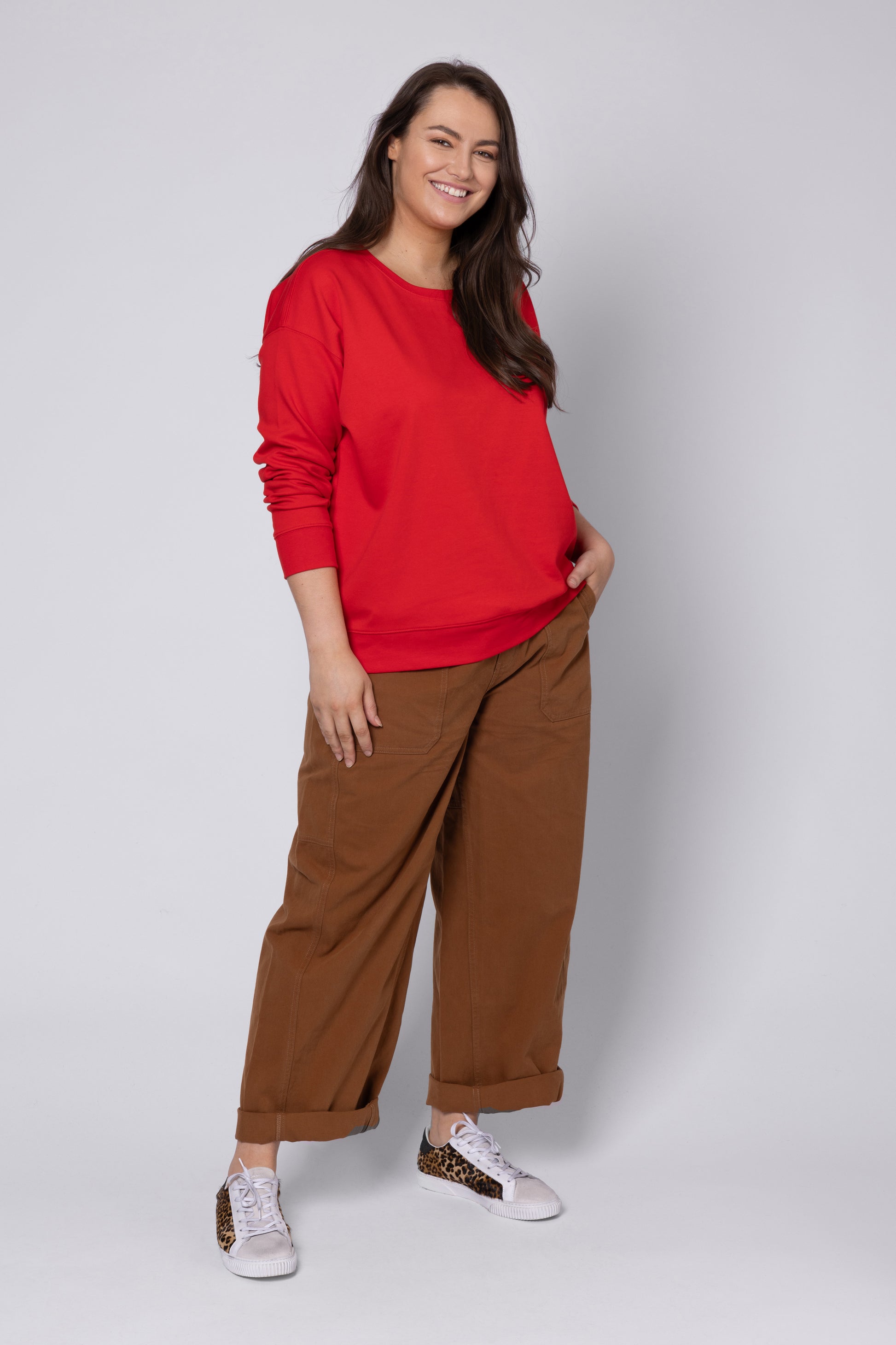 model wearing Barrel Leg Trousers Women Eleven Loves UK