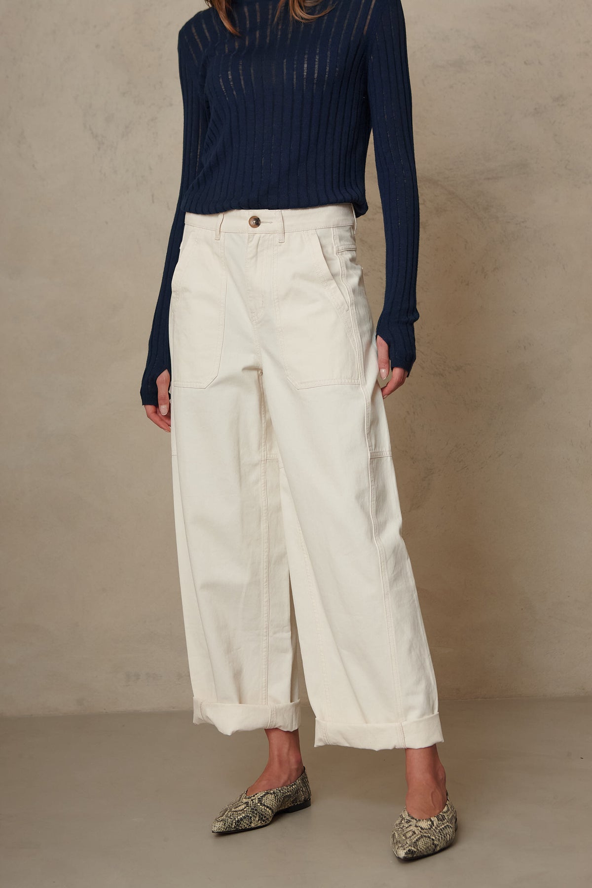 Billie Barrel Leg Trousers - Ecru