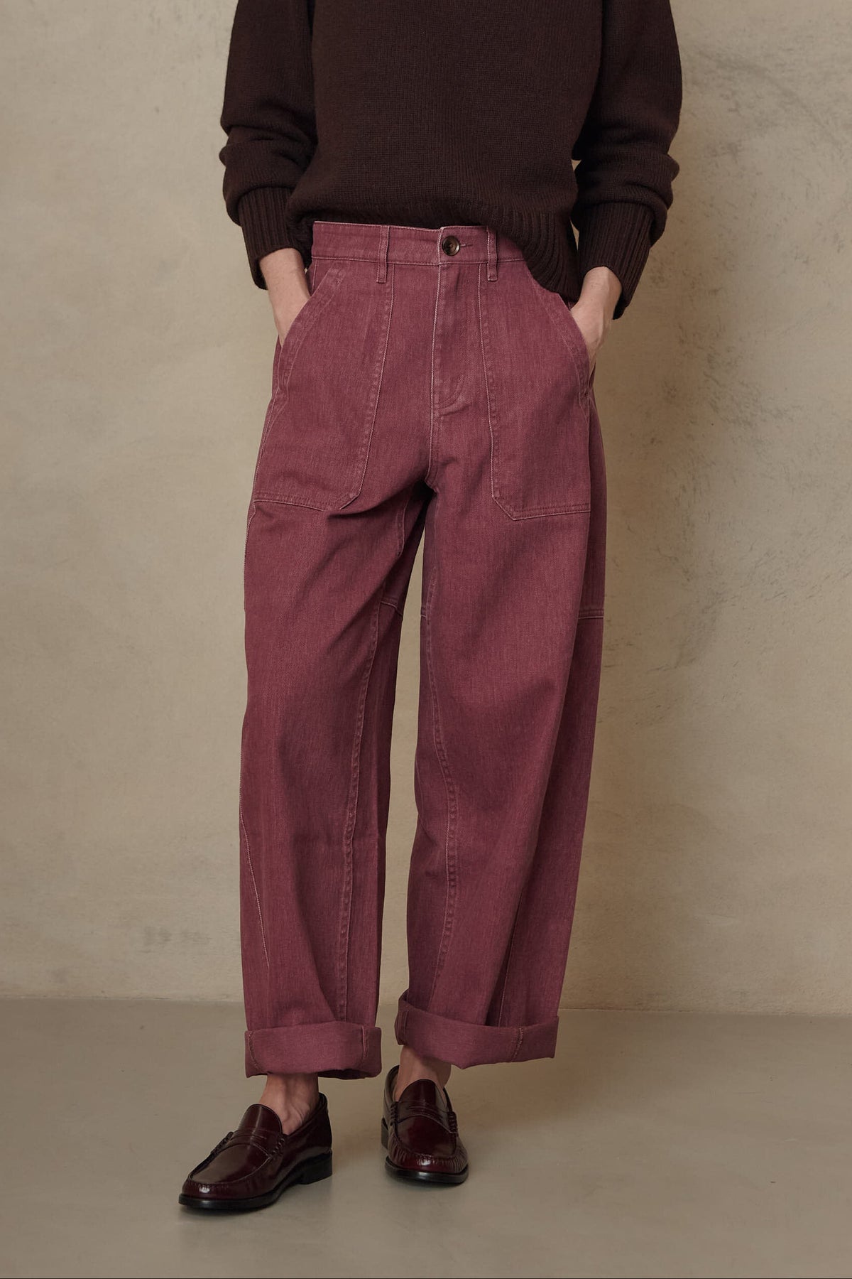 Billie barrel leg trousers in heather
