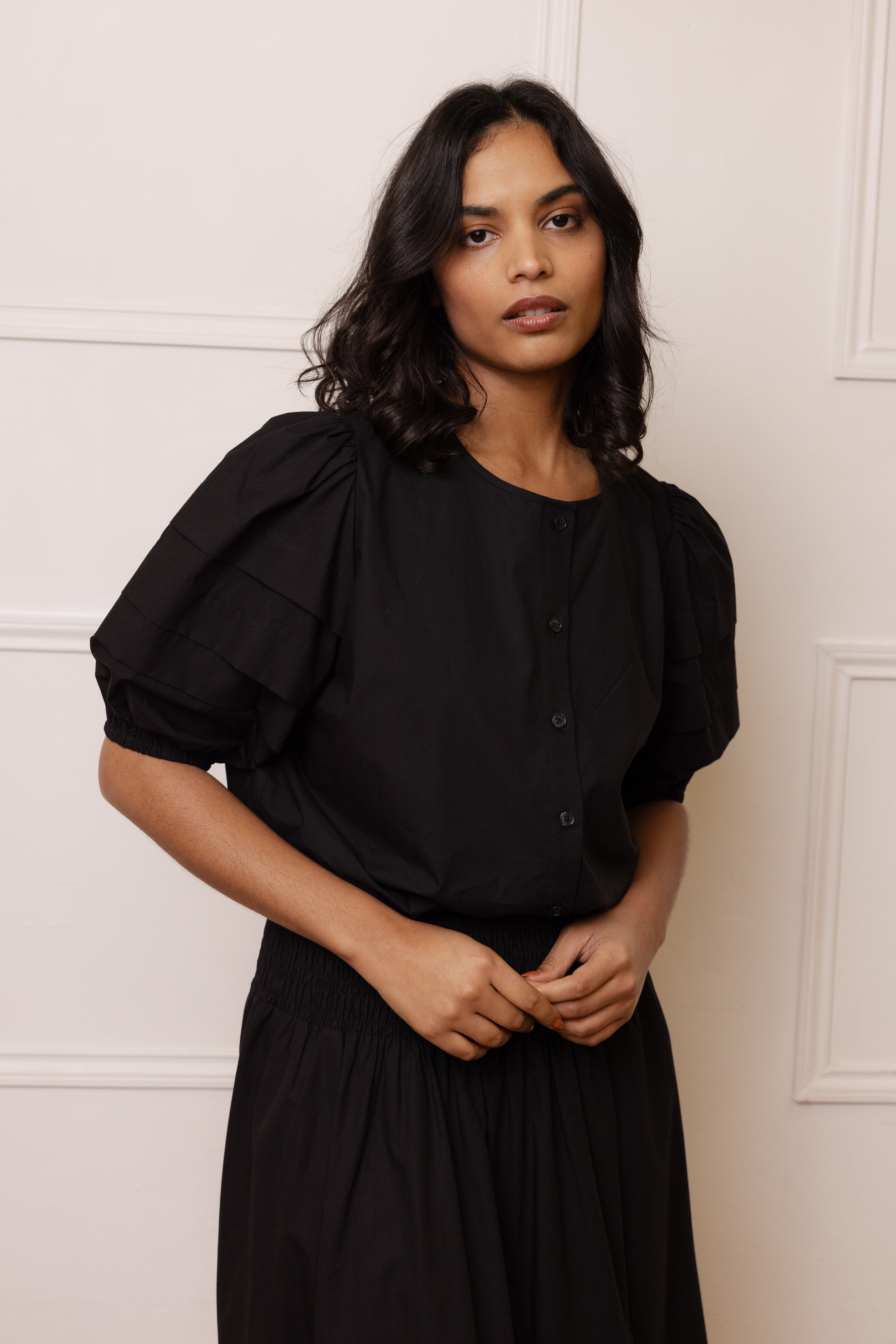 Sophia Pin Tuck Shirt - Black - Eleven Loves