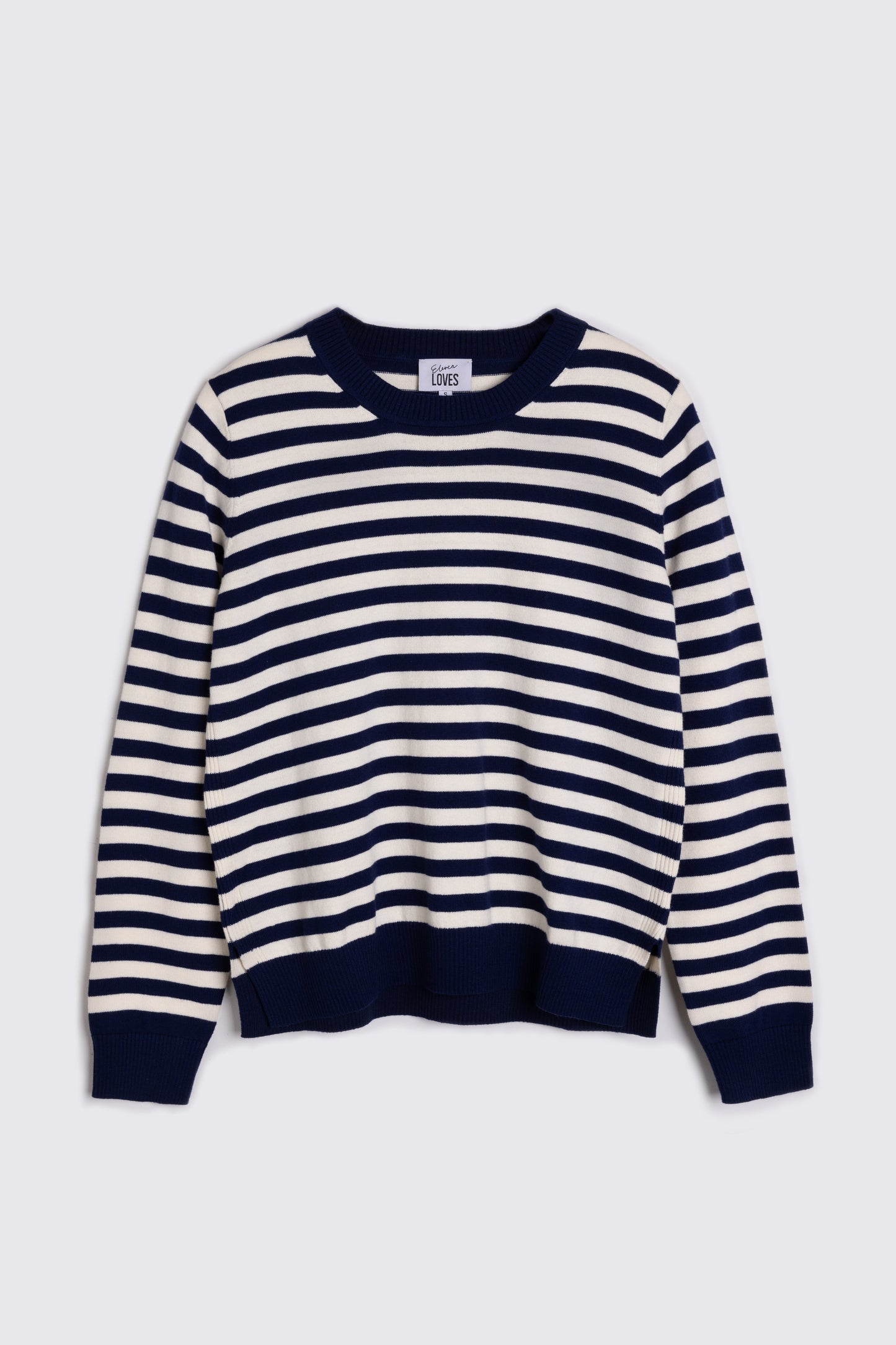 Blue and White Striped Jumper Eleven Loves on white background