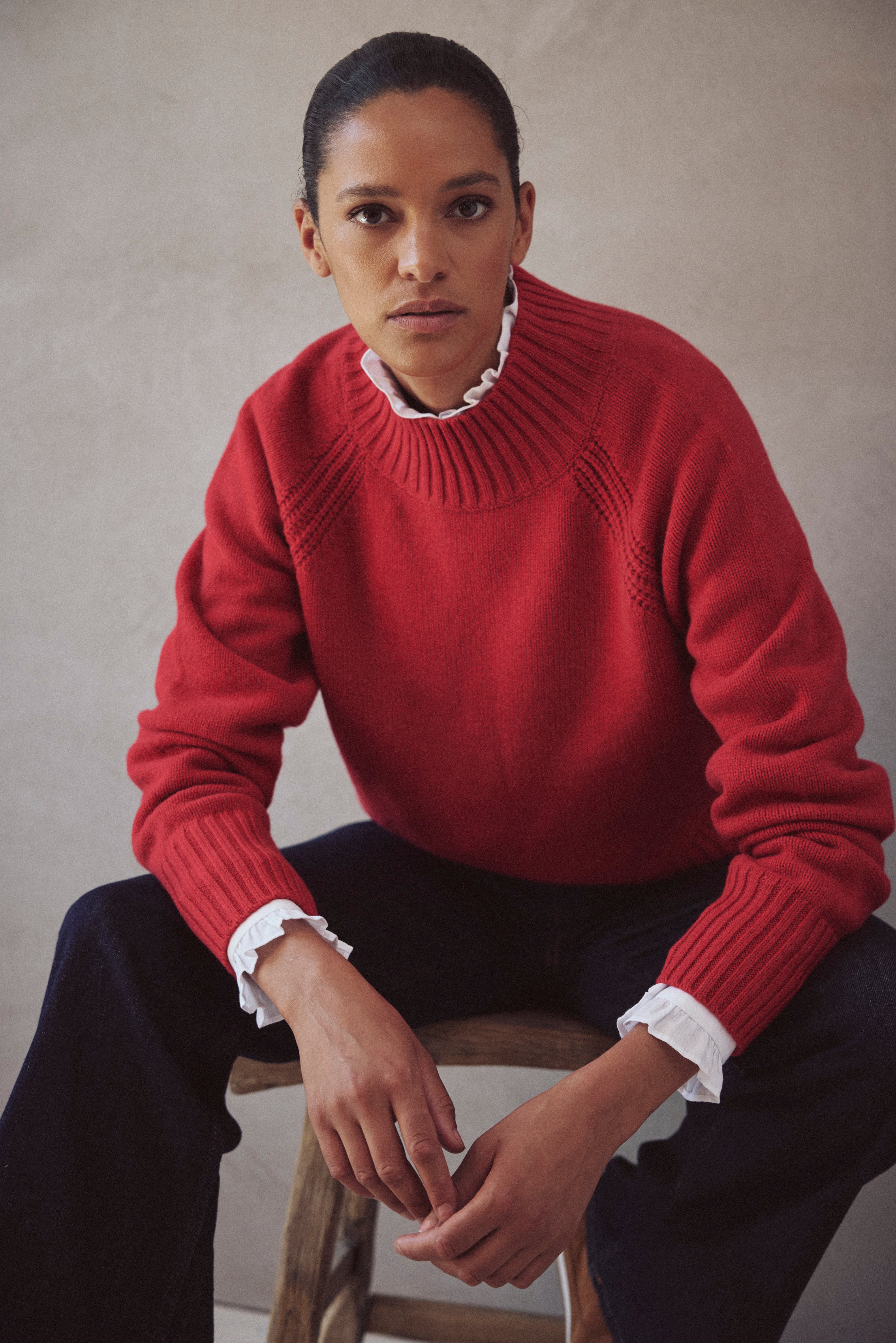 Blythe Funnel Neck Cropped Jumper - Red