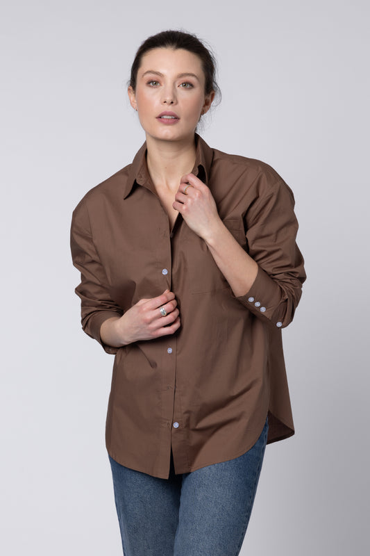 Model wearing Brown Women's shirt Eleven Loves