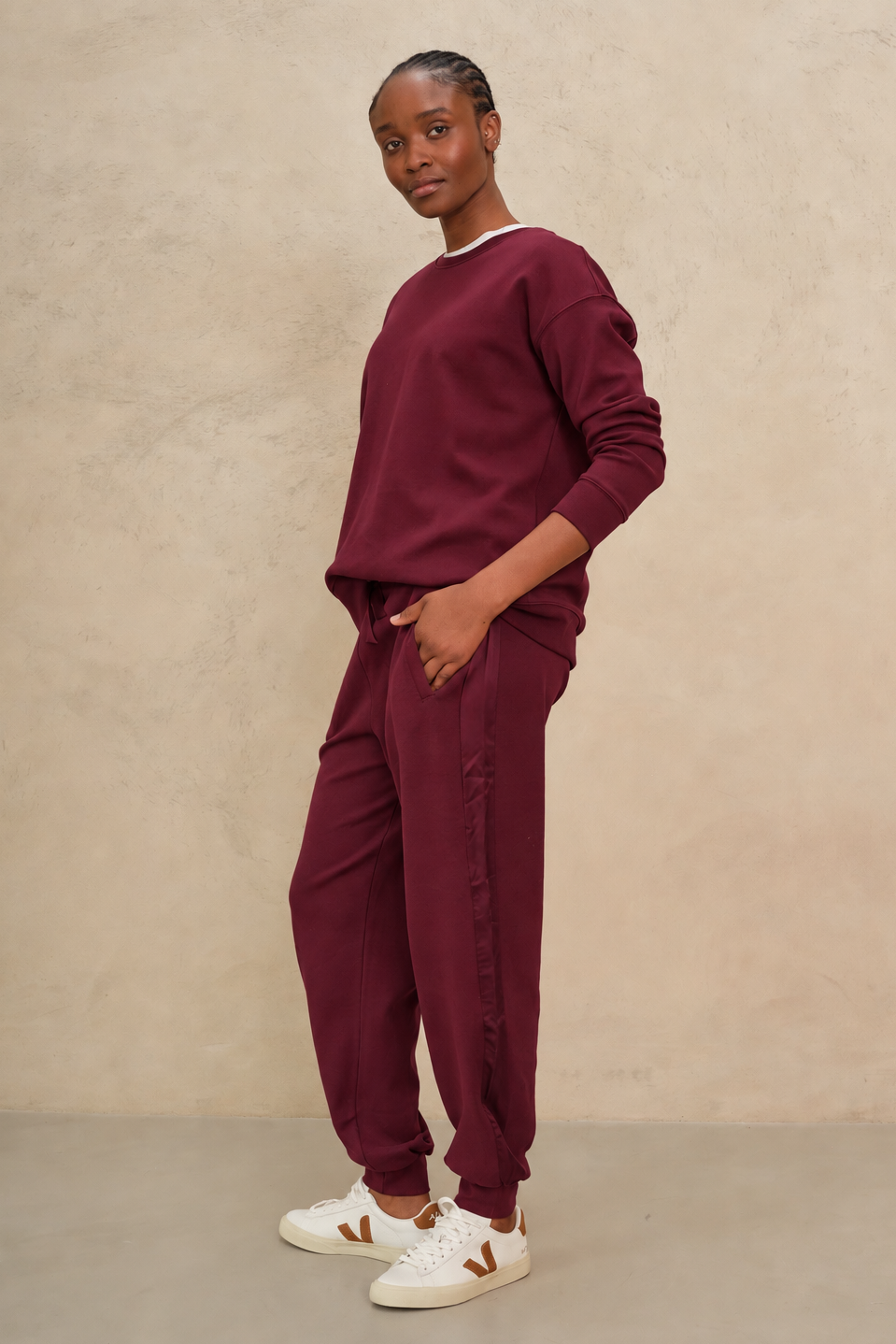 Perfect Side Stripe Joggers - Dark Cherry
