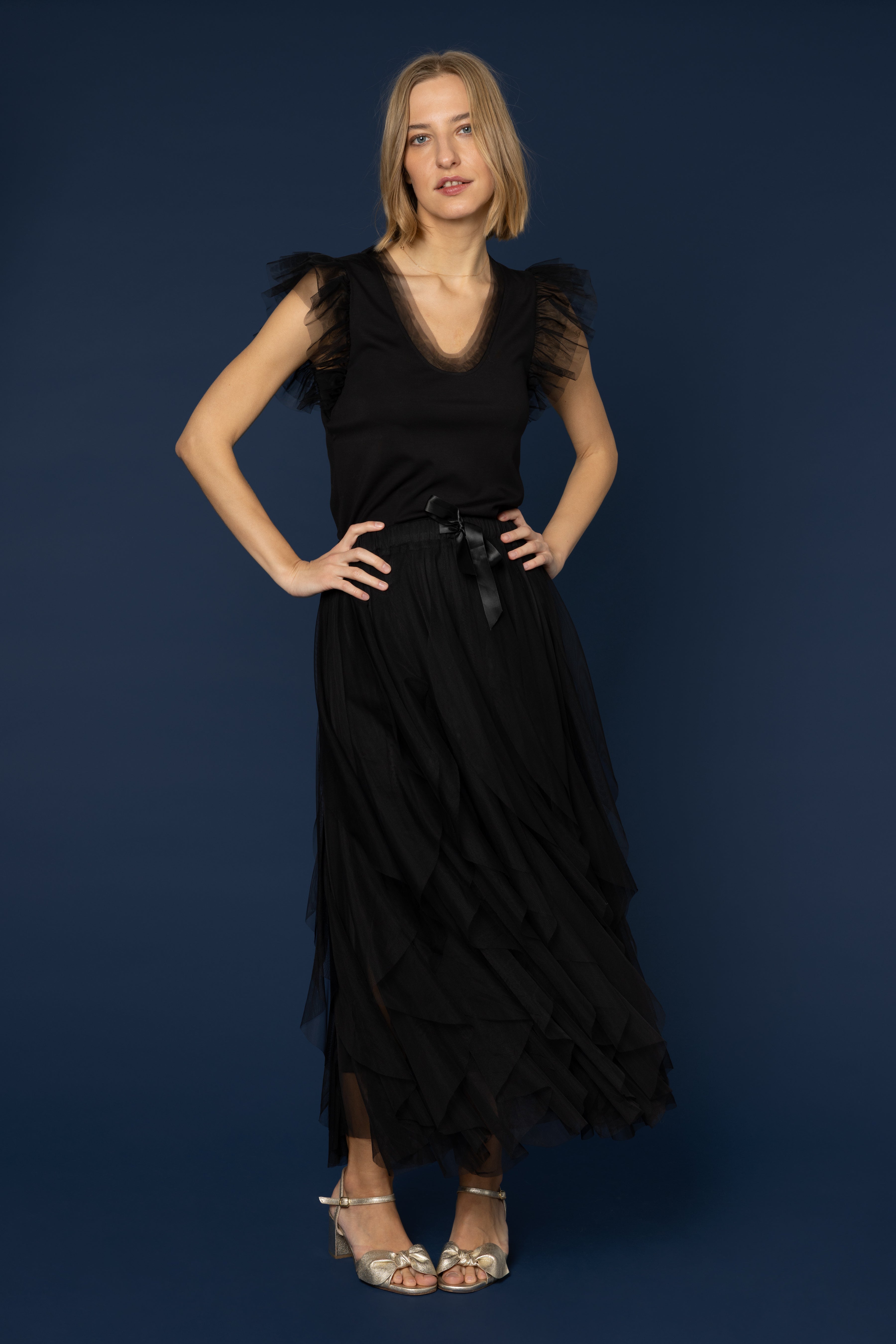 Iris Tulle Maxi Skirt - Black