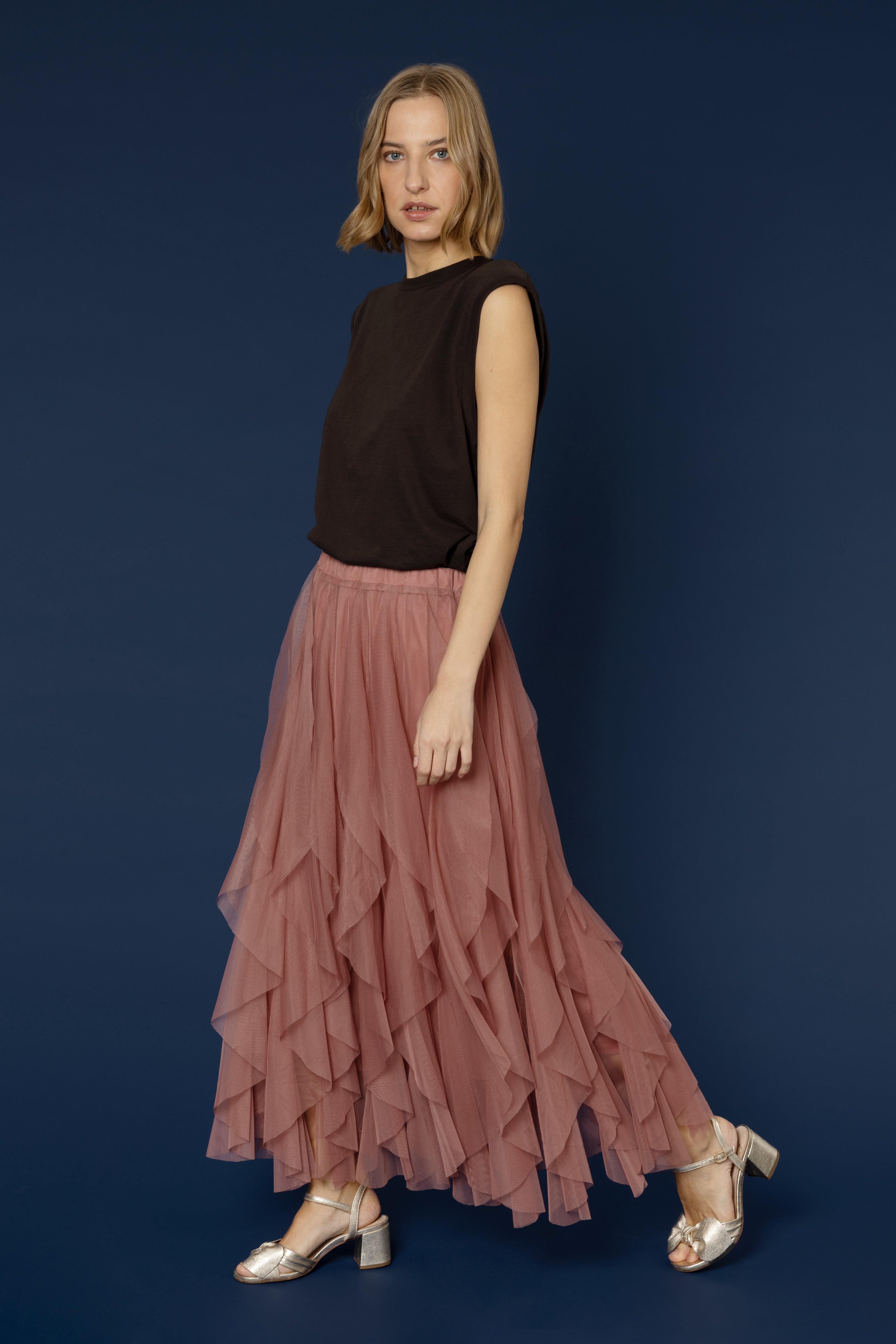 Iris Tulle Maxi Skirt - Dusty Pink