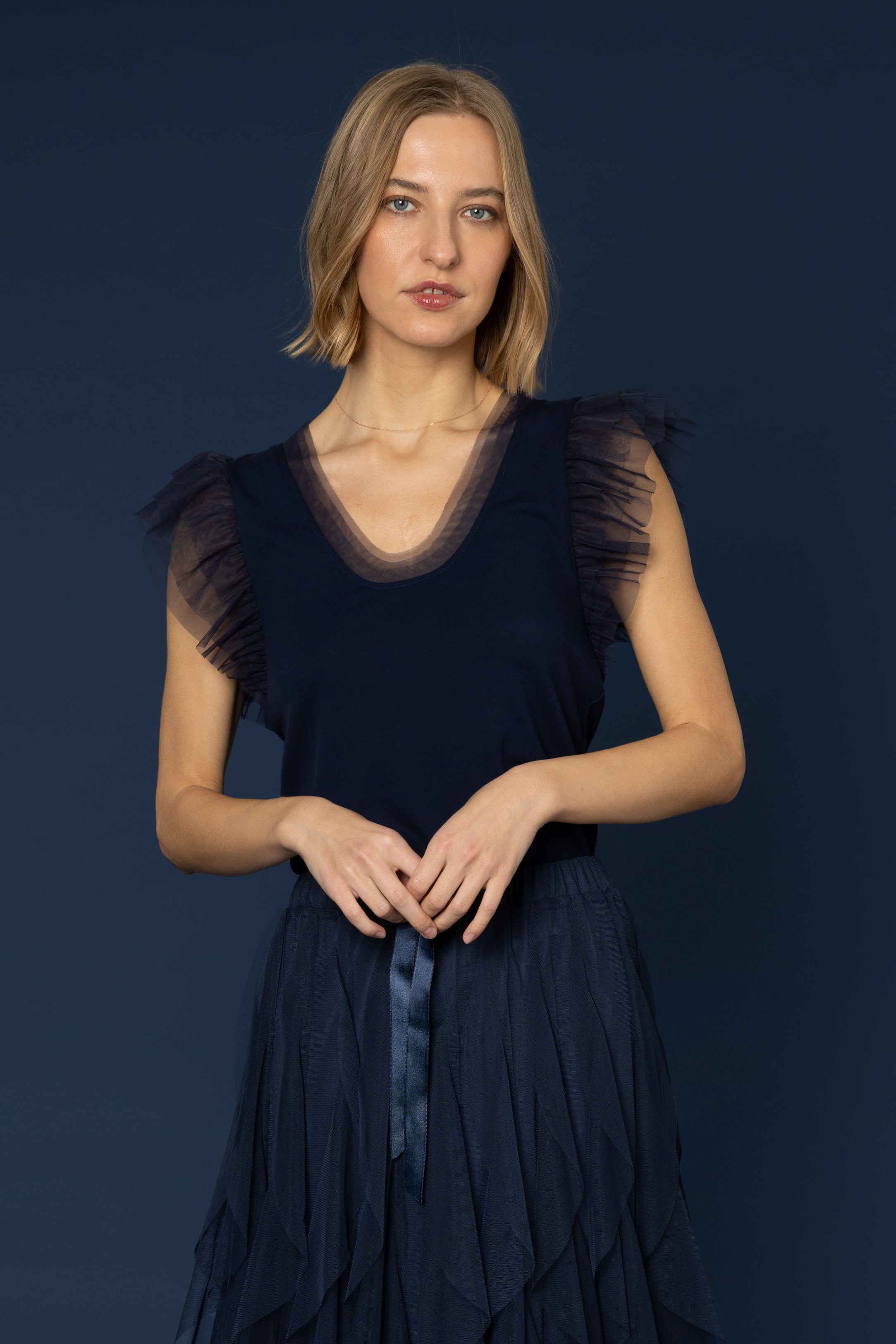 Taylor Tulle Top - Navy