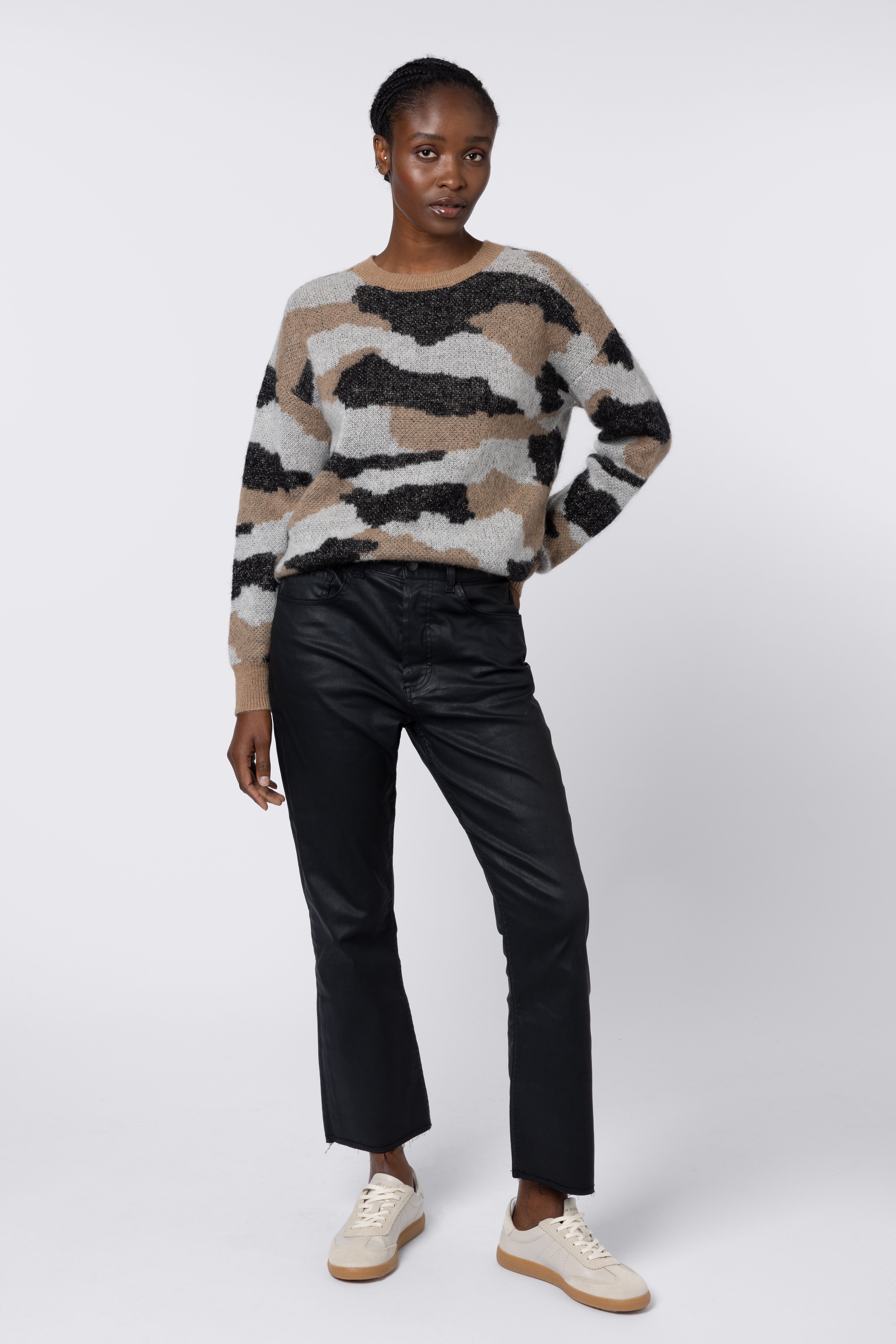 Kayla Coated Kick Flare Jeans - Black