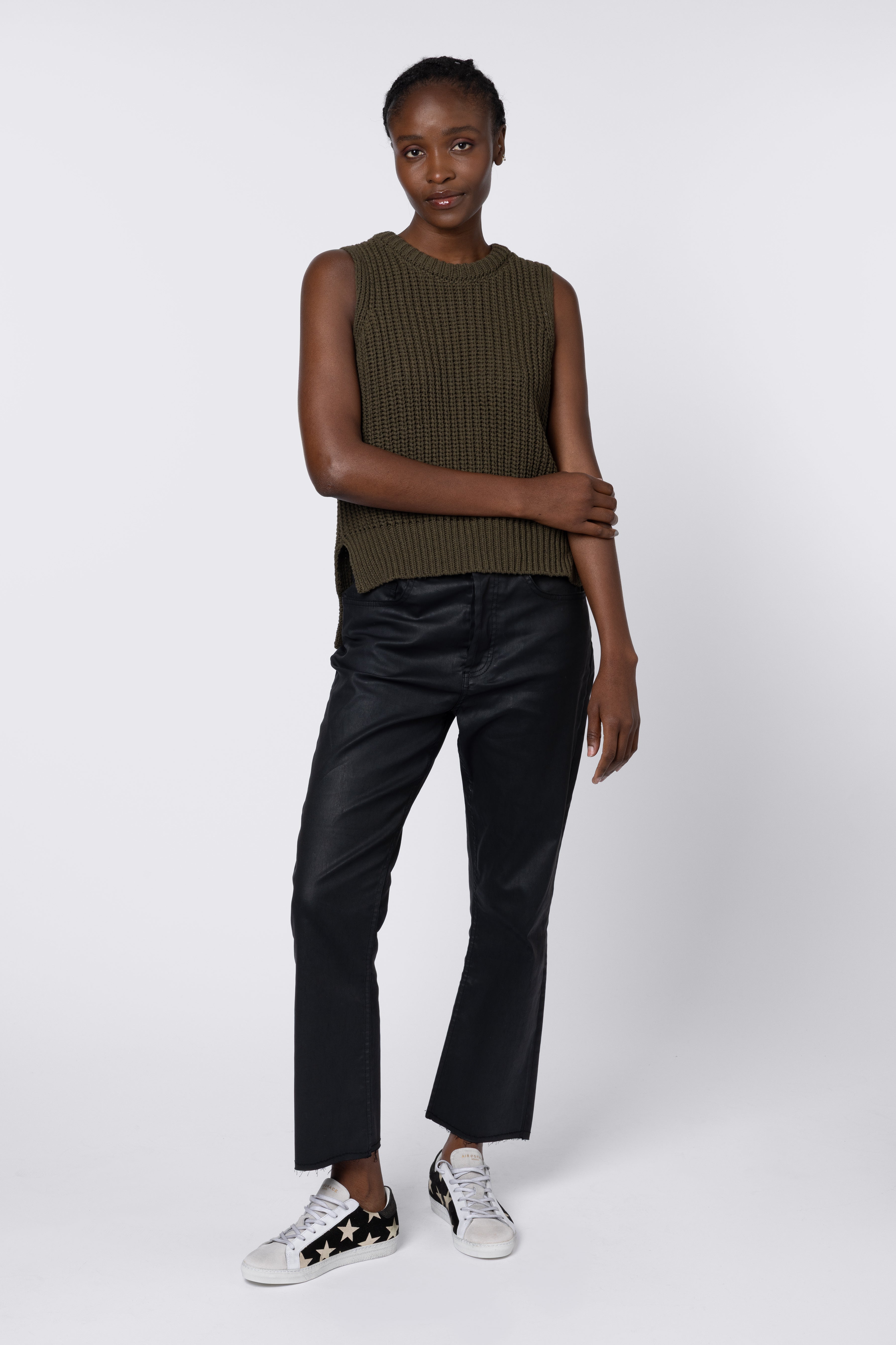 Kayla Coated Kick Flare Jeans - Black