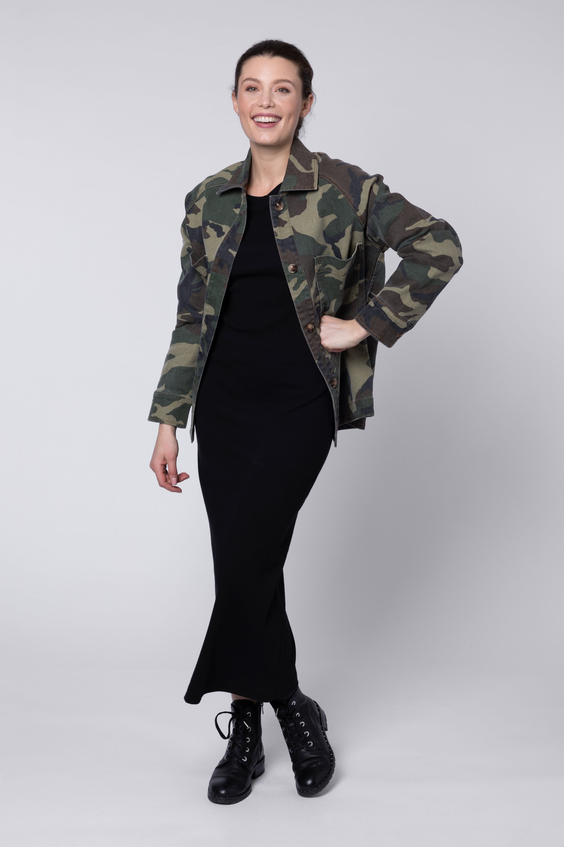 model wearing Camo Jacket Womens Eleven Loves UK