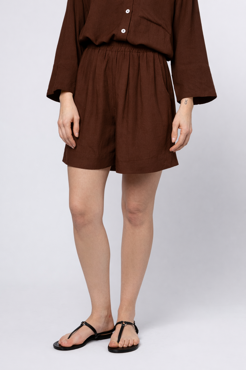 Lottie Linen Blend Shorts - Chocolate - Eleven Loves