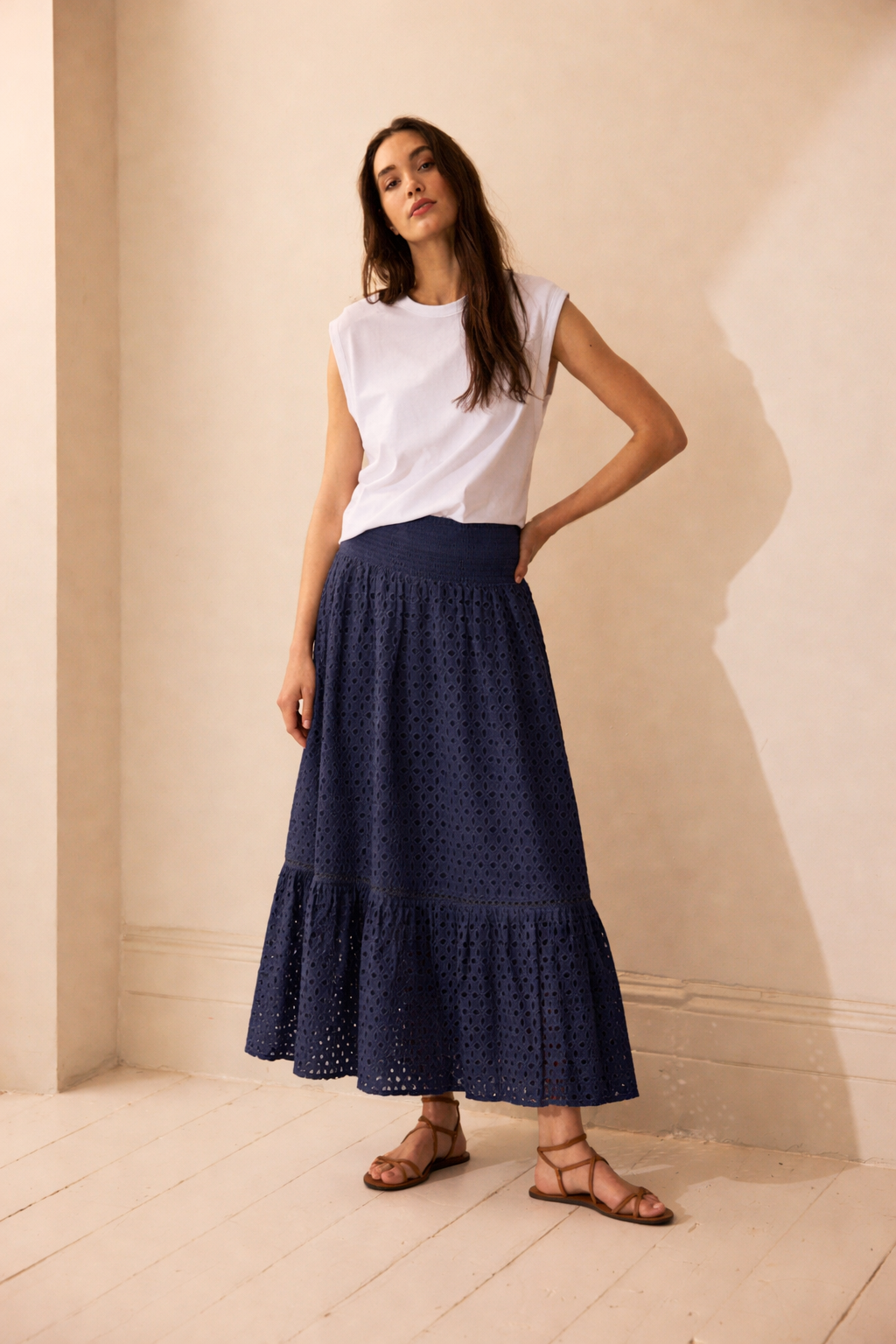 Beth Broderie Skirt - Navy - Eleven Loves