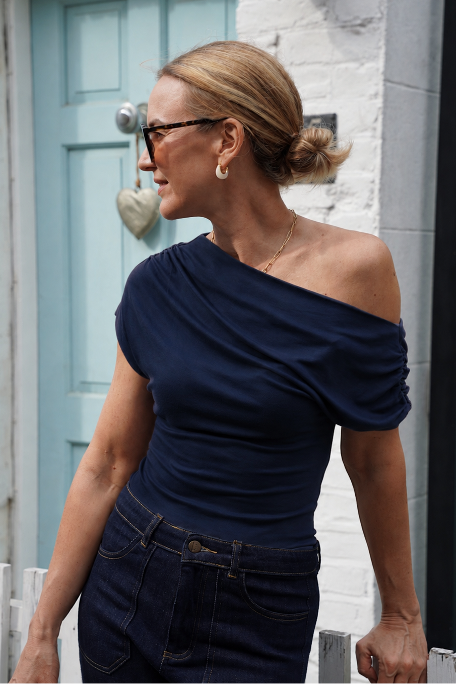 Esme Off Shoulder Top - Navy