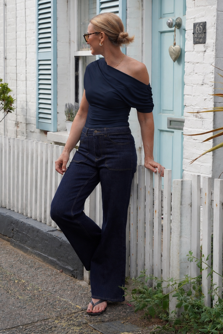 Esme Off Shoulder Top - Navy