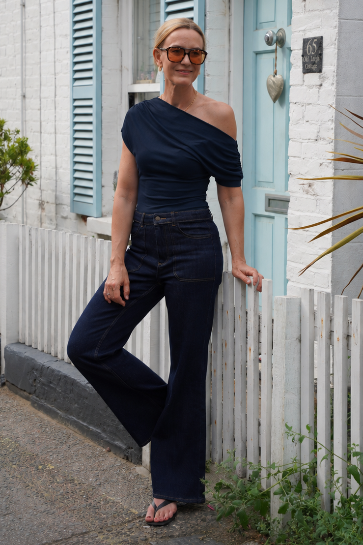 Esme Off Shoulder Top - Navy