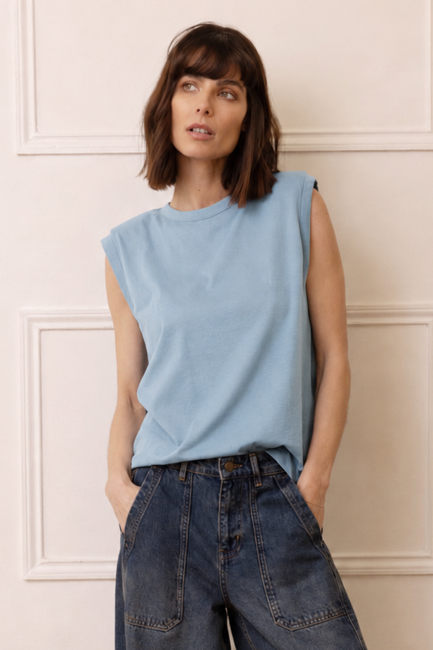 Skylar Shoulder Pad T-Shirt - Cornflower Blue