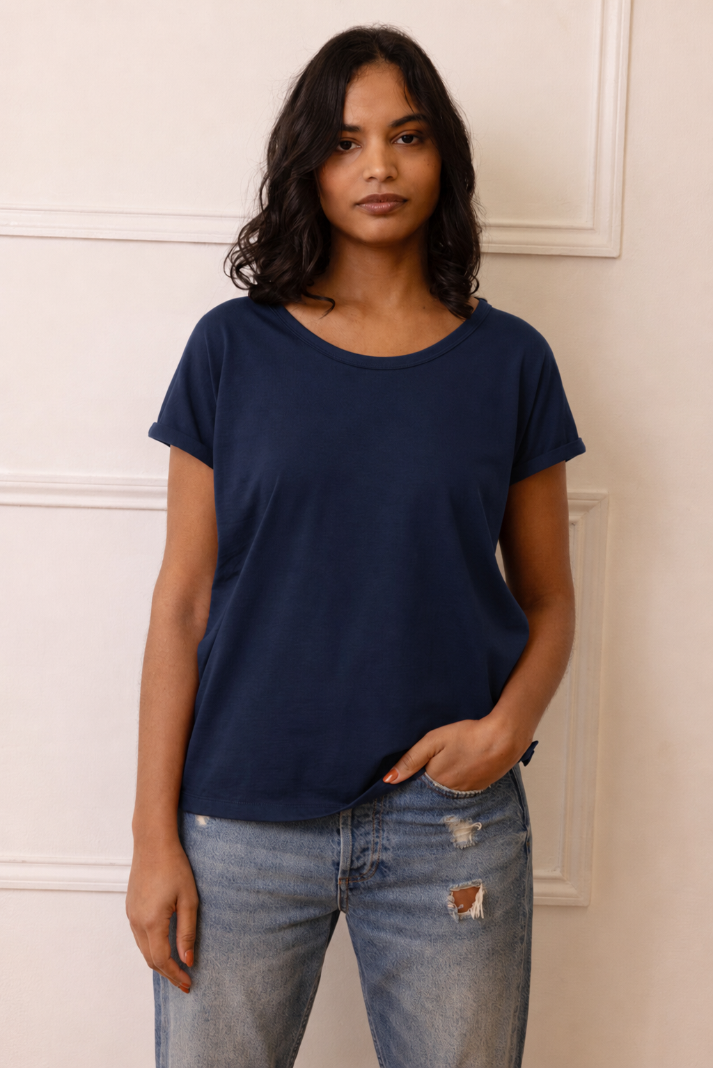 The Perfect Roll Sleeve T-Shirt - Navy
