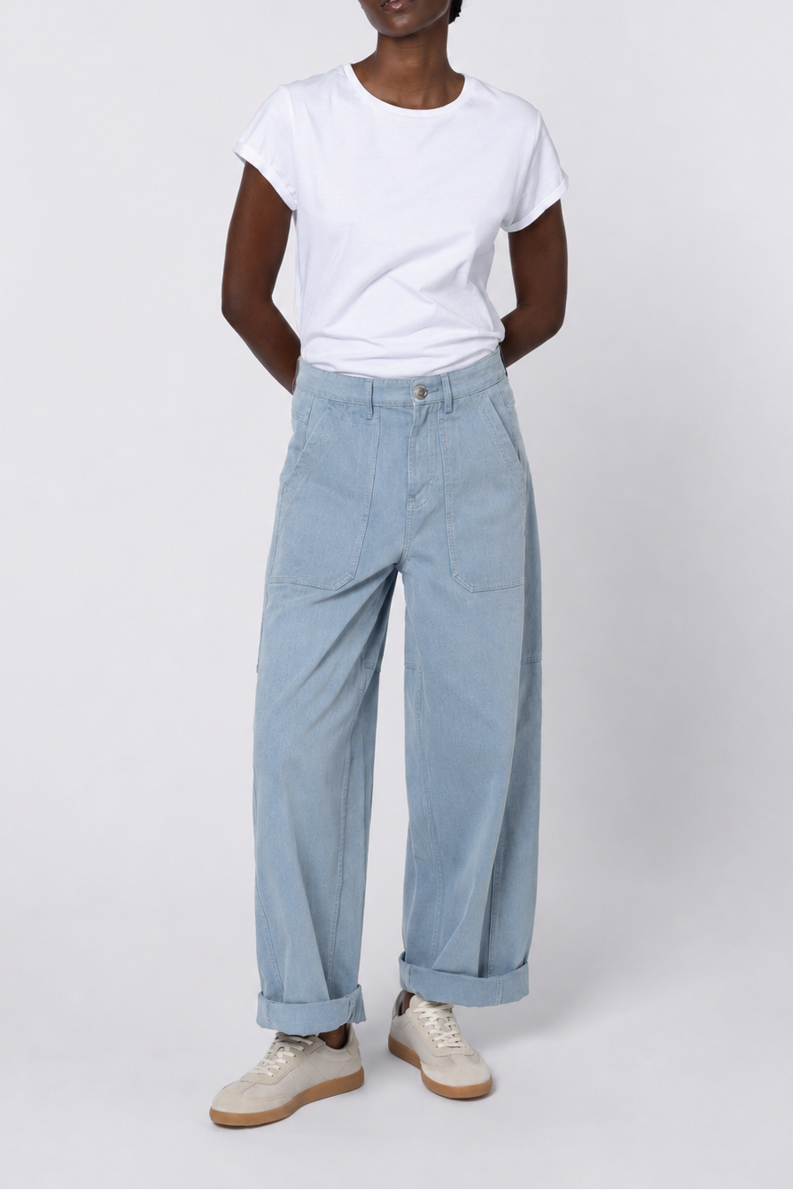Billie Barrel Leg Trousers - Pale Blue