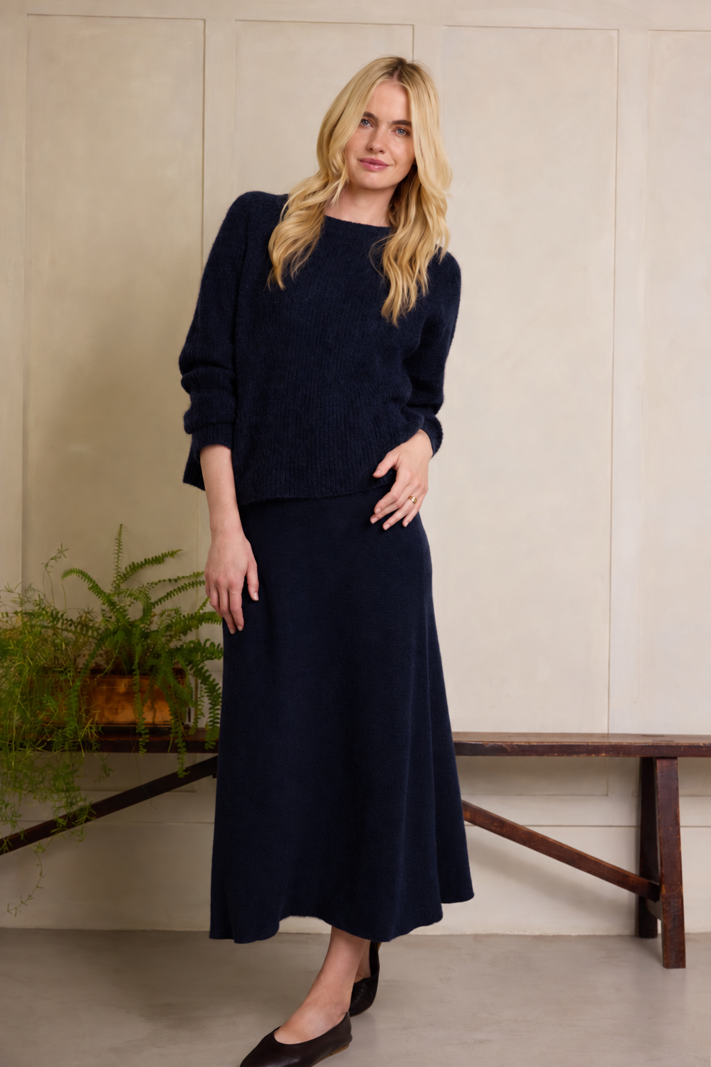 Mel Merino Blend Rib Skirt - Navy