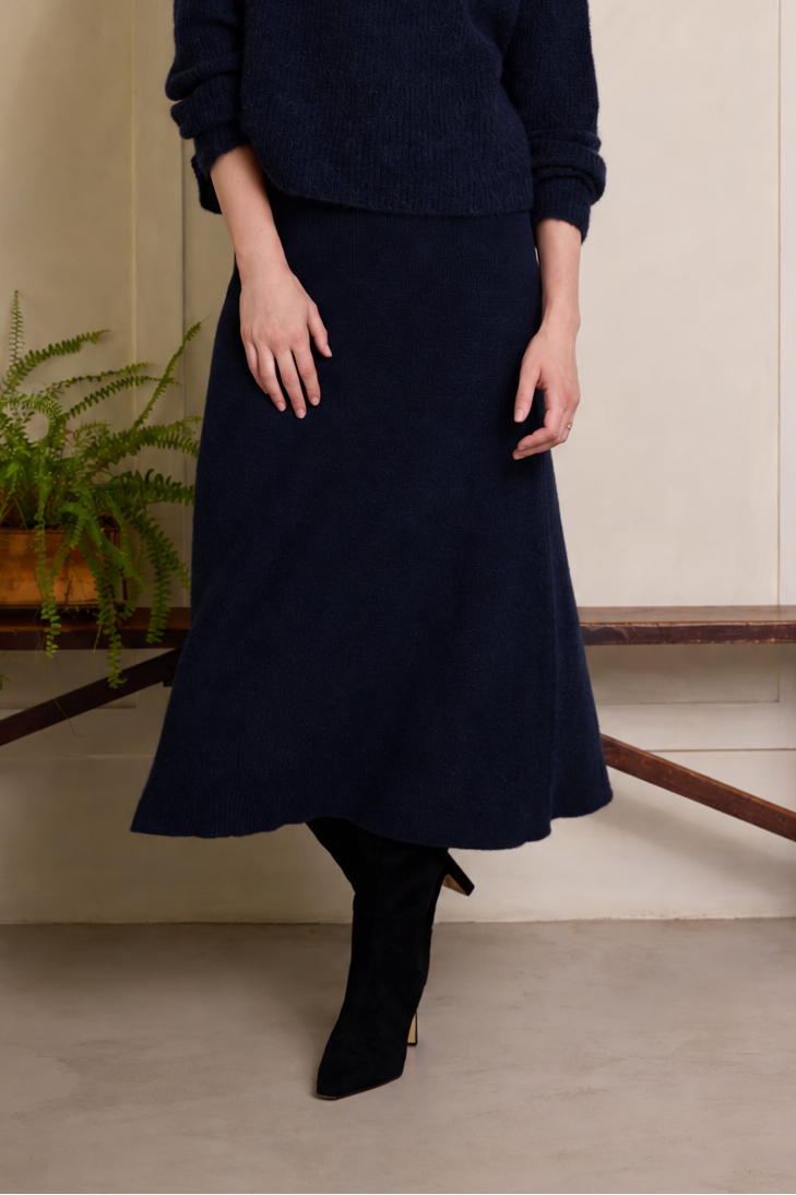Mel Merino Blend Rib Skirt - Navy