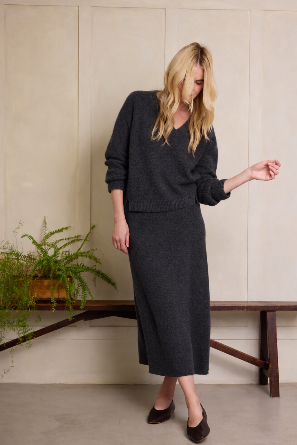 Mel Merino Blend Rib Skirt - Charcoal