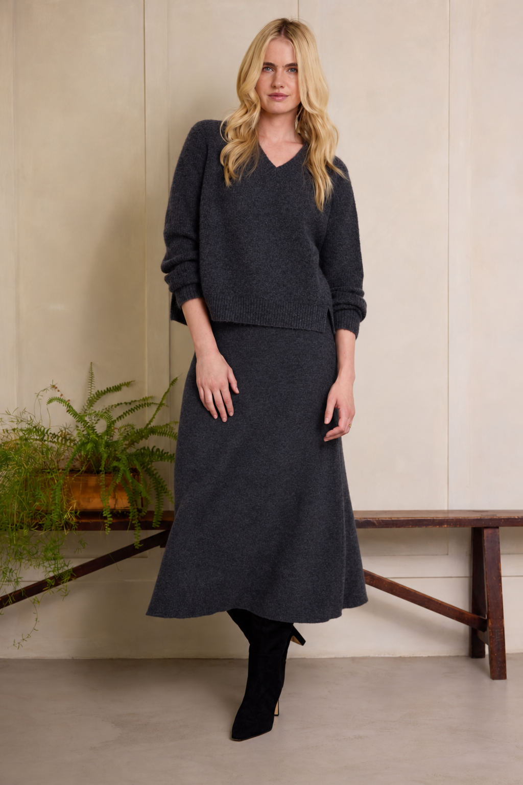 Mel Merino Blend Rib Skirt - Charcoal