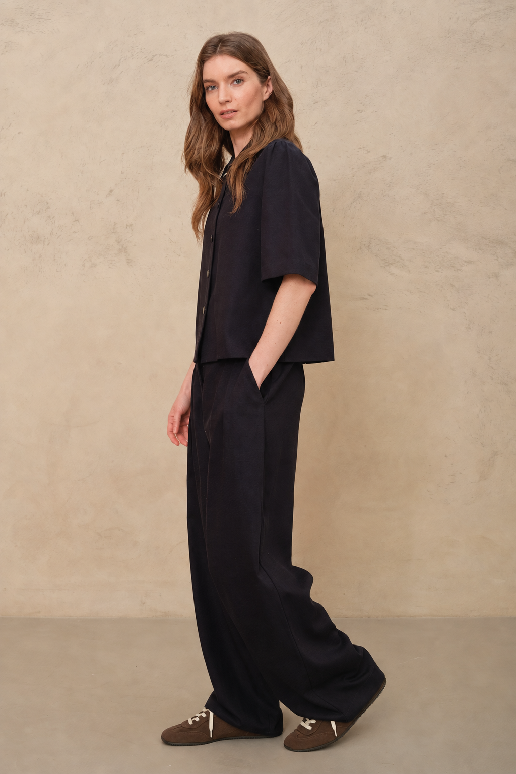 Aida Wide Leg Trousers - Navy