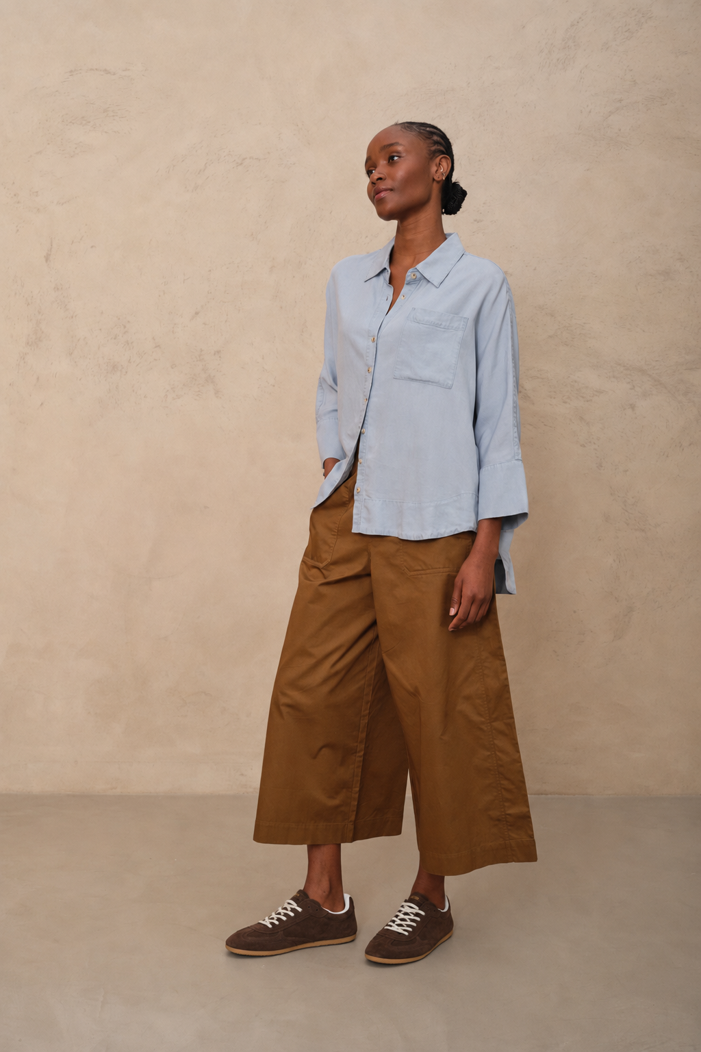 Cassie Wide Leg Cropped Trousers - Moss