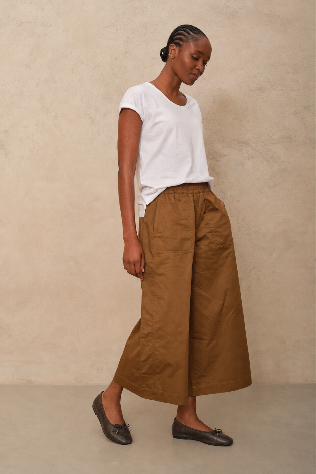 Cassie Wide Leg Cropped Trousers - Moss