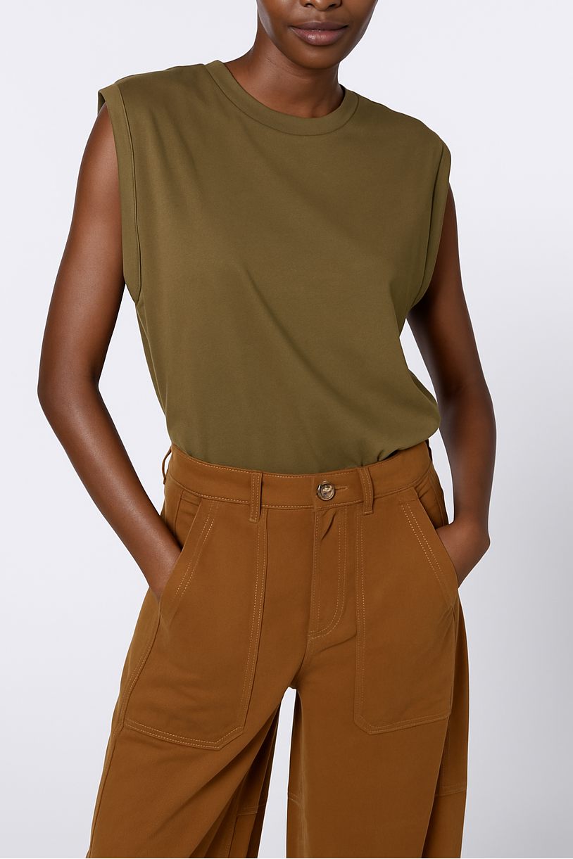 Skylar Shoulder Pad T-Shirt - Olive