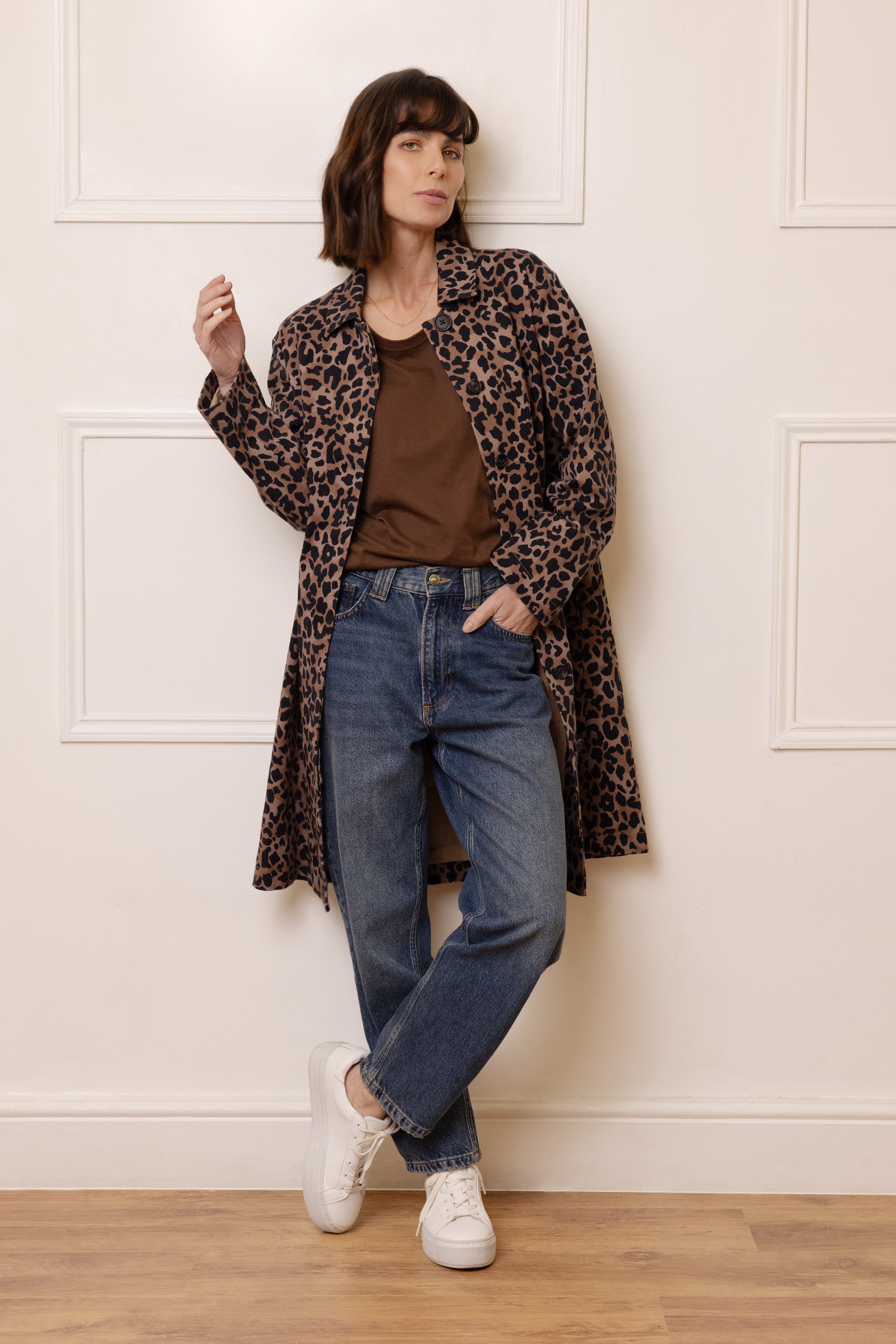 Laurie Leopard Duster Coat - Chocolate - Eleven Loves