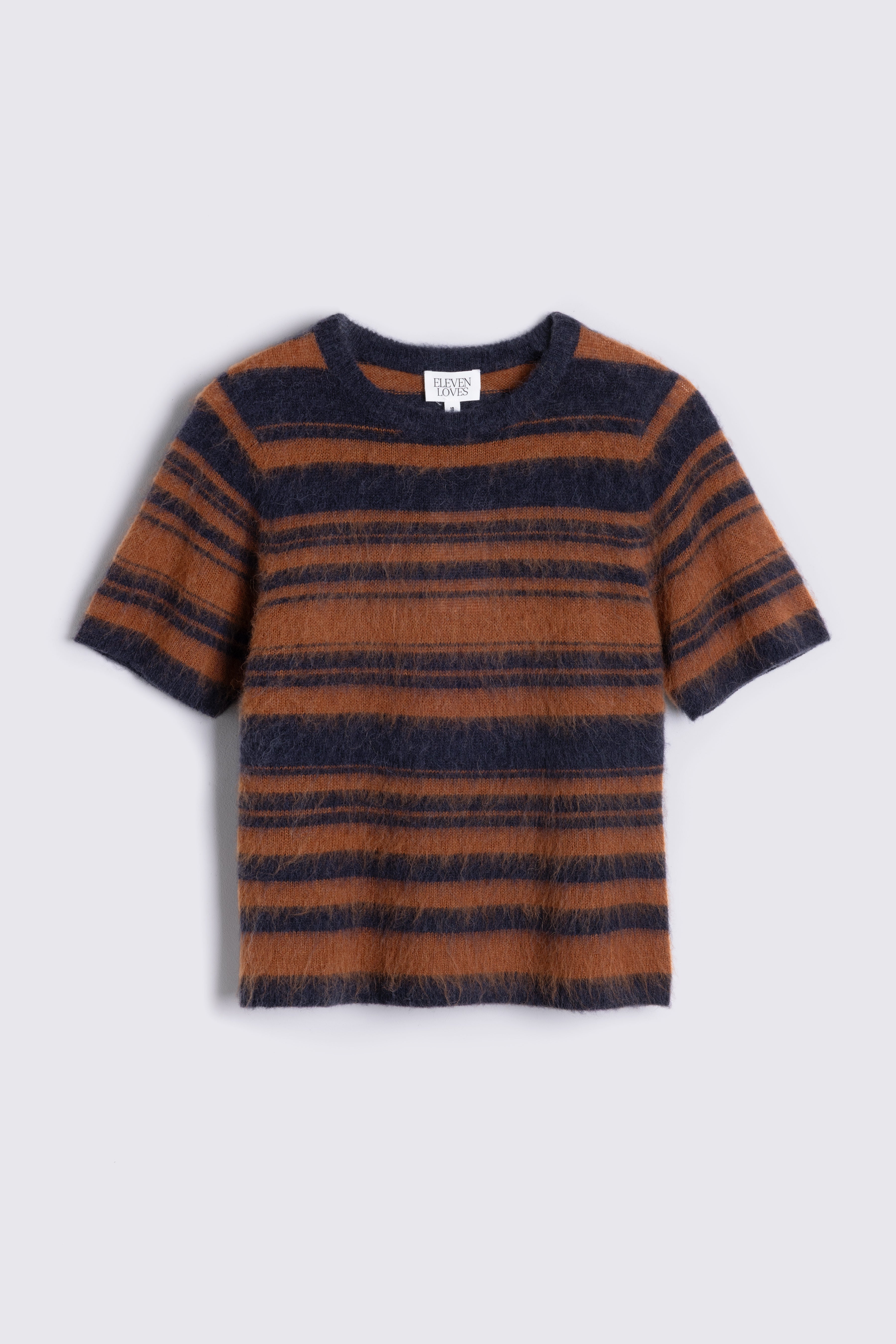 Cora Alpaca Blend Short Sleeve Striped Jumper - Gingerbread/Charcoal