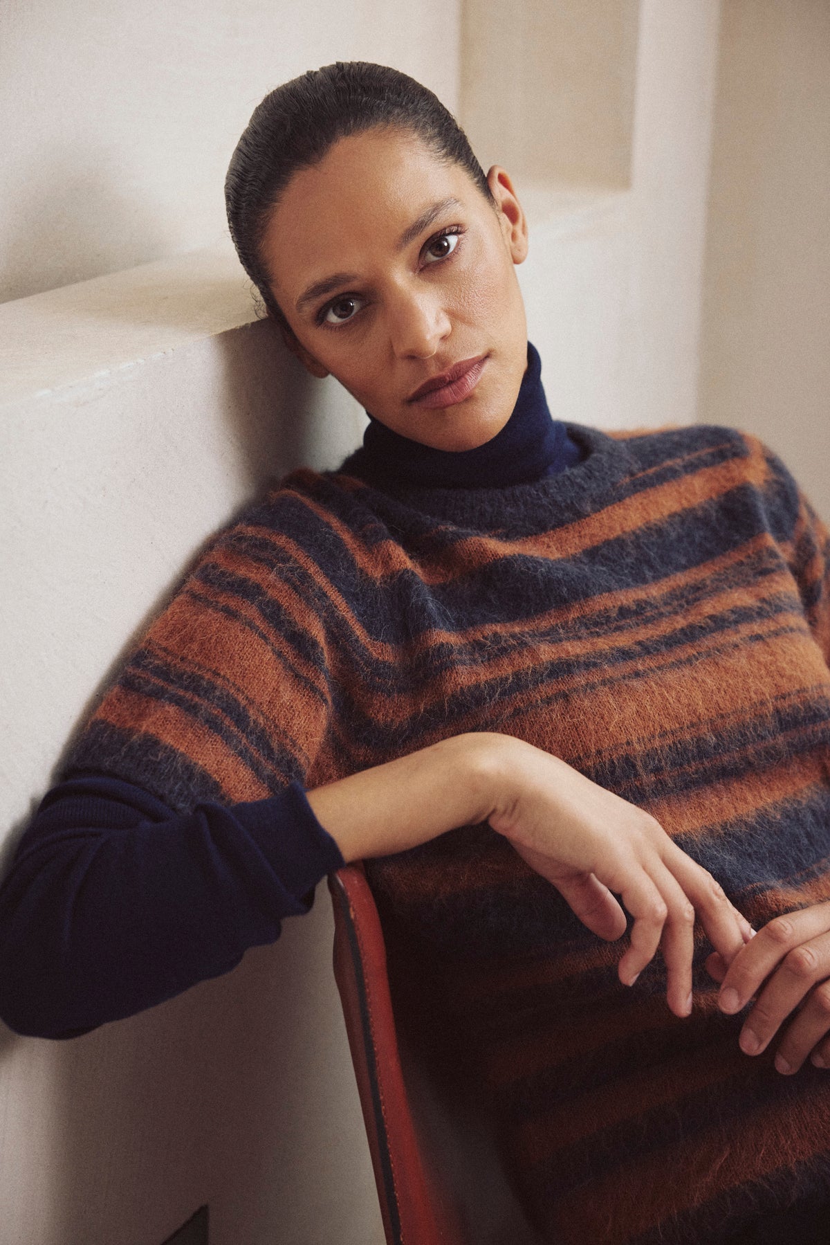 Cora Alpaca Blend Short Sleeve Striped Jumper - Gingerbread/Charcoal