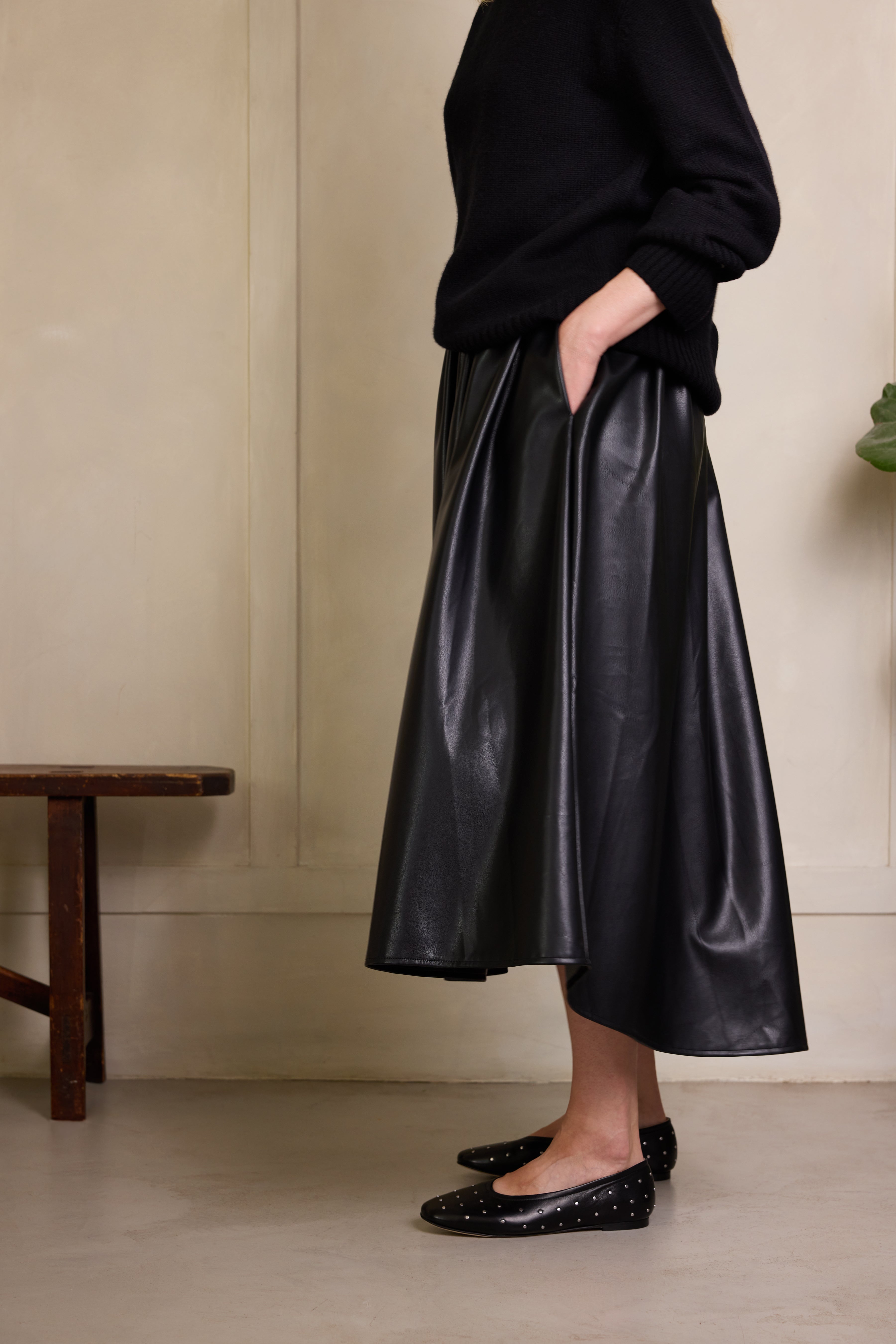 Delphine Faux Leather Skirt - Black