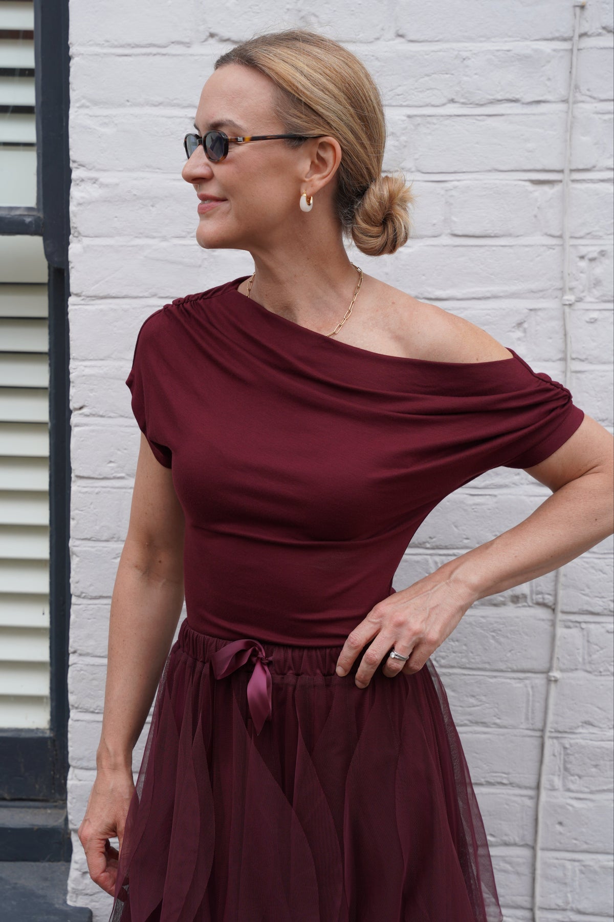 Esme Off Shoulder Top - Burgundy