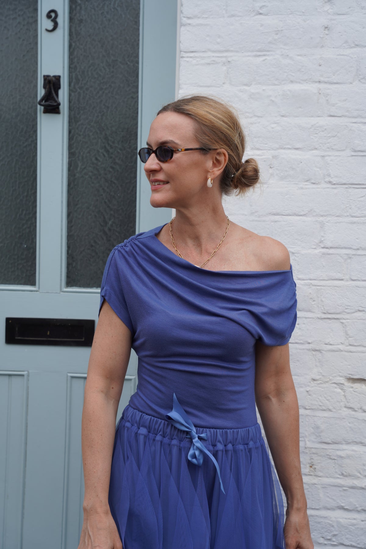 Esme Off Shoulder Top - Blue