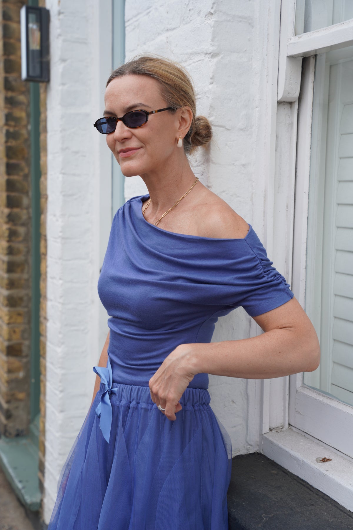 Esme Off Shoulder Top - Blue