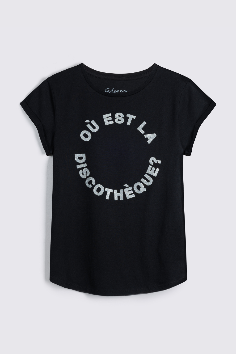 ou est la discotheque black t-shirt eleven lovesou est la discotheque neat fit t-shirt black and silver metallic t-shirt eleven loves ellen loves 11loves