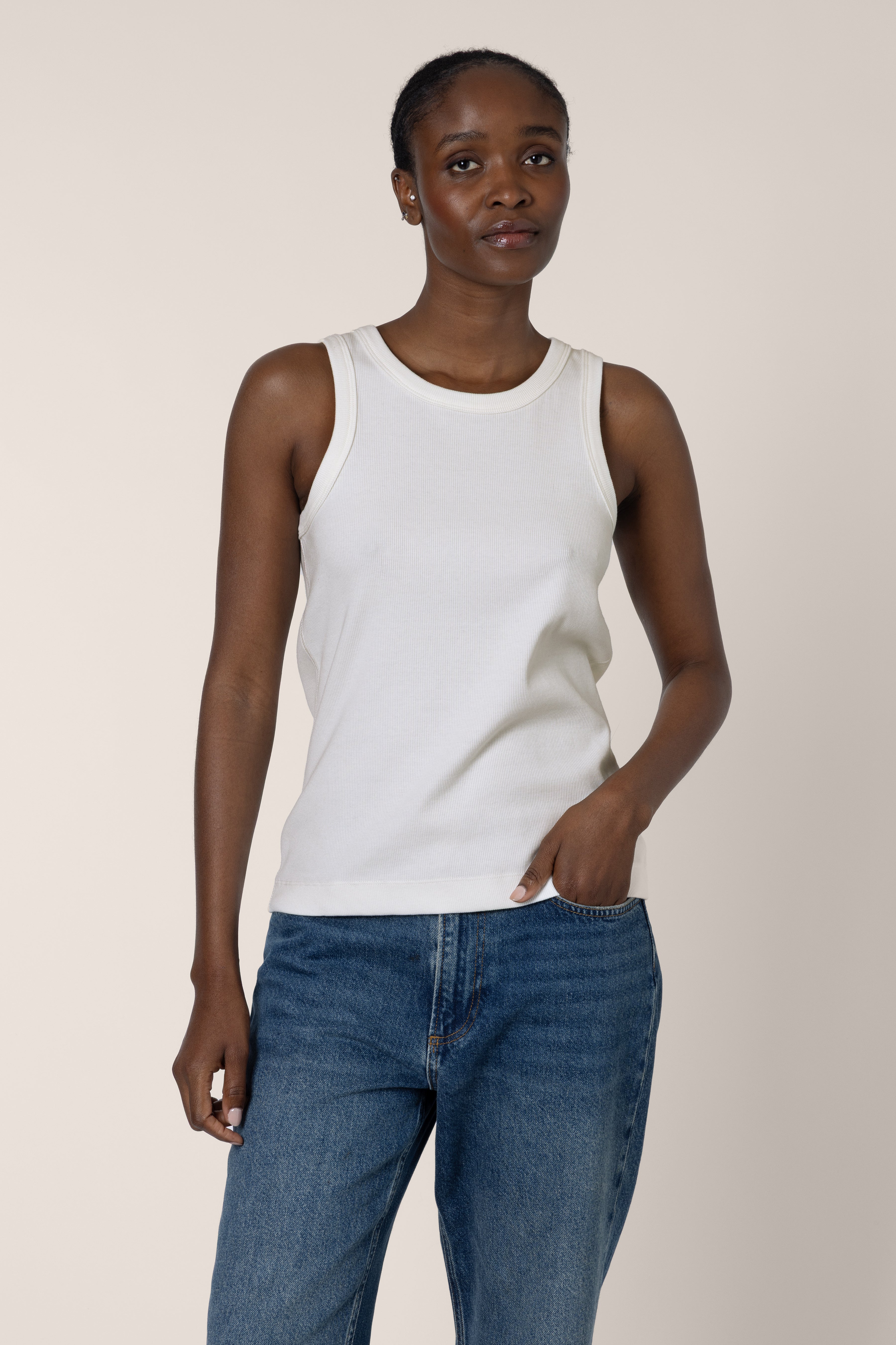 Maya Rib Jersey Vest - Ecru