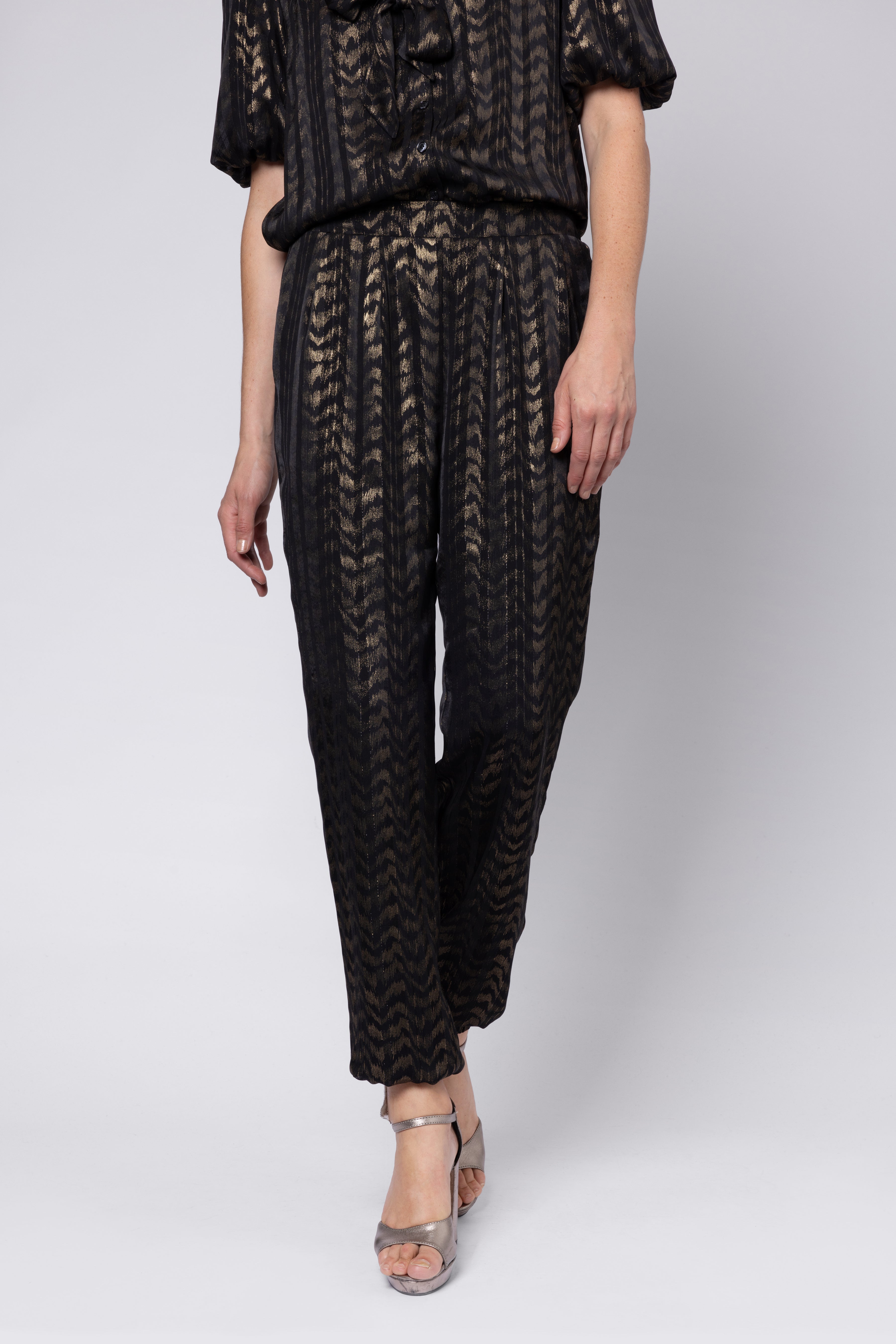 FLORENCE GOLD PRINT TROUSERS BLACK GOLD