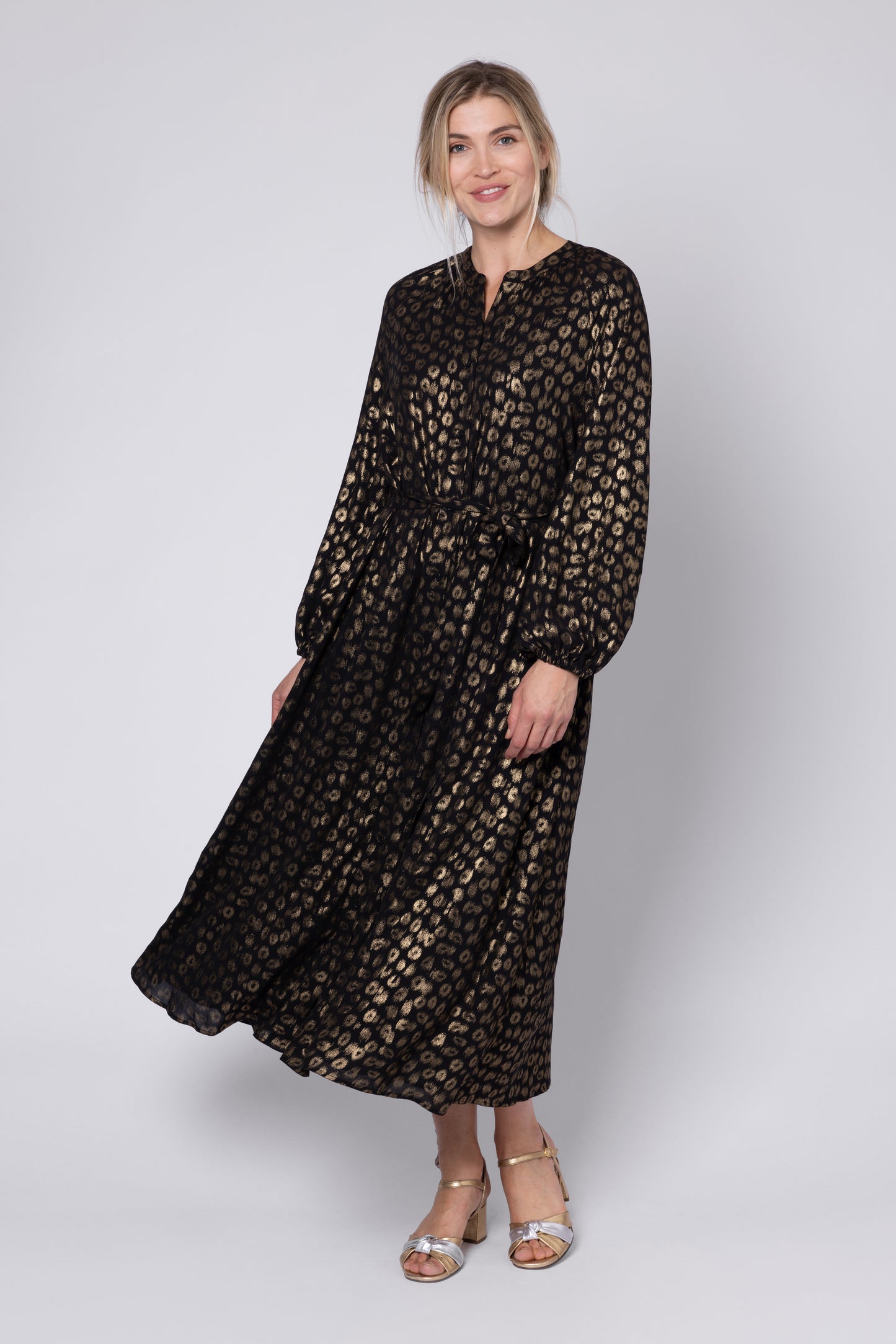 Laura Leopard Print Shirt Dress (Black/Gold)