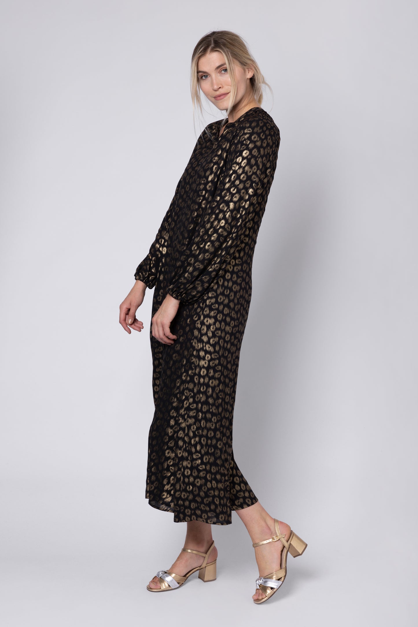 Laura Leopard Print Shirt Dress (Black/Gold)