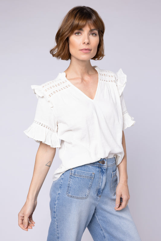 mila cheesecloth blouse white womens cheesecloth blouse eleven loves 11loves ellen loves sustainable blouse white ivory blouse