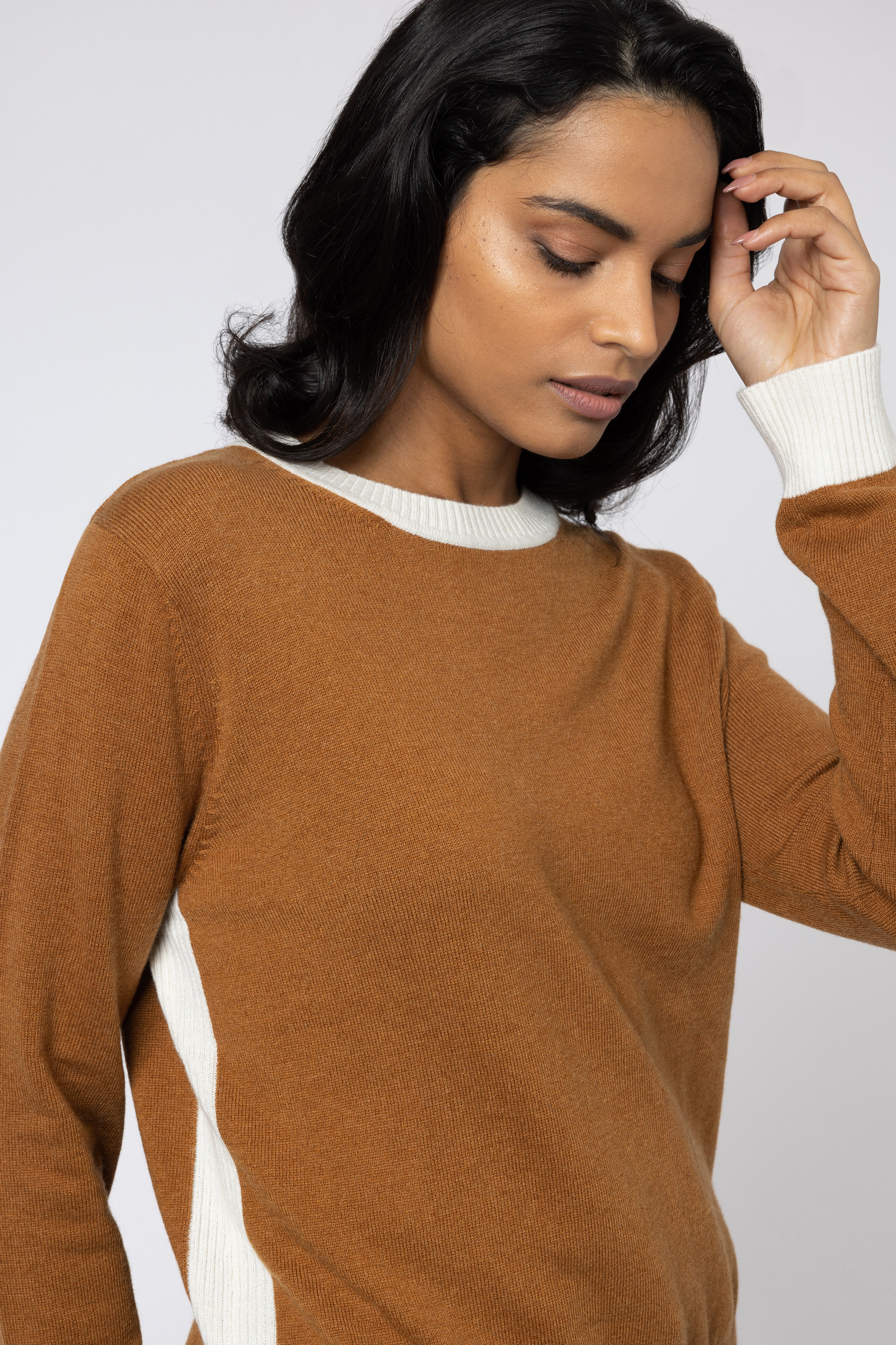 camille crew neck jumper tan and ecru jumper camel jumper knitted jumper knitwear ellen loves eleven loves 11loves