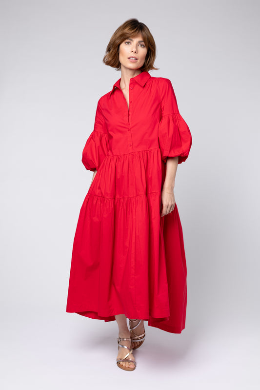 ELISE BALLOON SLEEVE DRESS (RED)