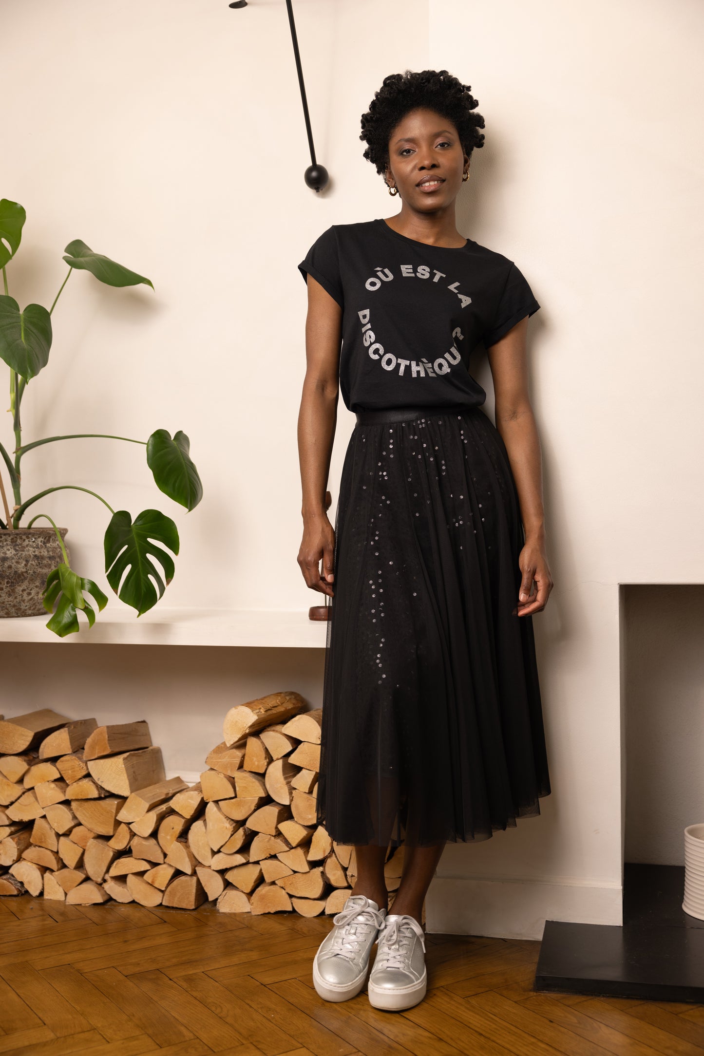 ZADIE TULLE AND SEQUIN SKIRT (BLACK)