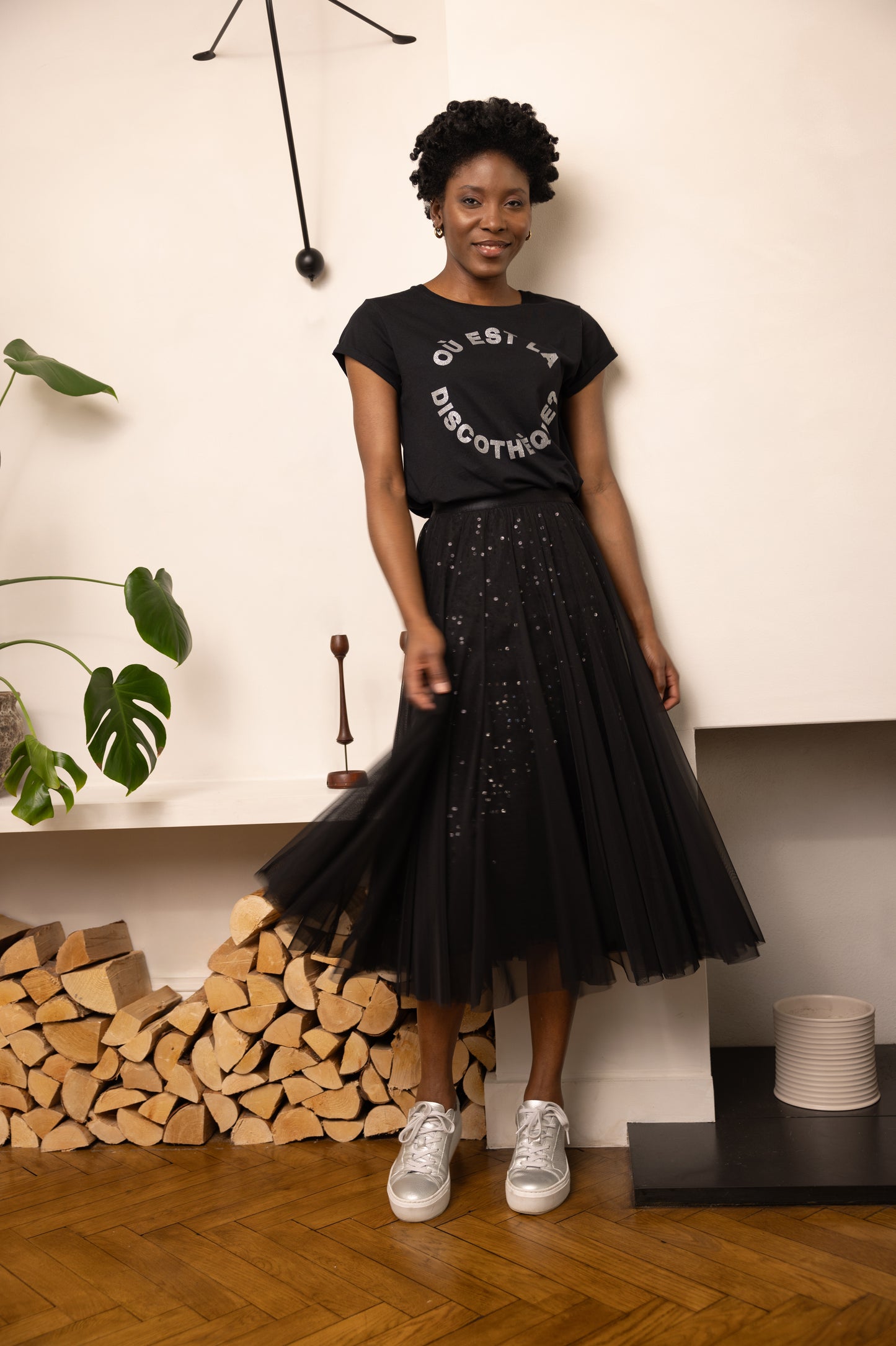 ZADIE TULLE AND SEQUIN SKIRT (BLACK)